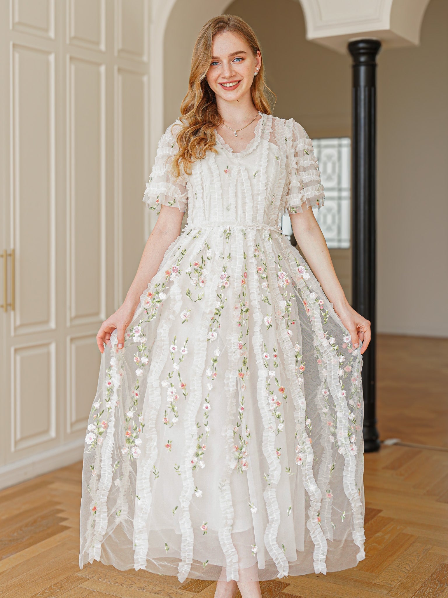 RP2348 - Dreamy Garden Embroidered Midi Dress (2S-2M-2L)