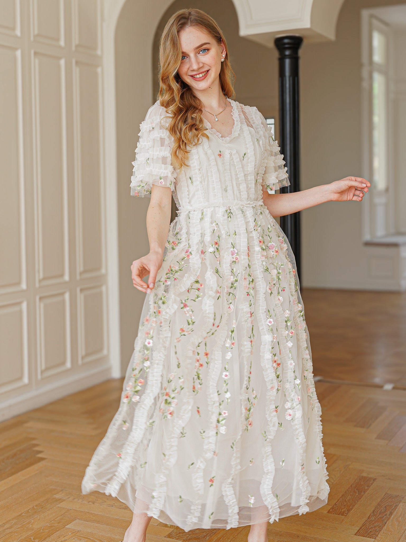 RP2348 - Dreamy Garden Embroidered Midi Dress (2S-2M-2L)