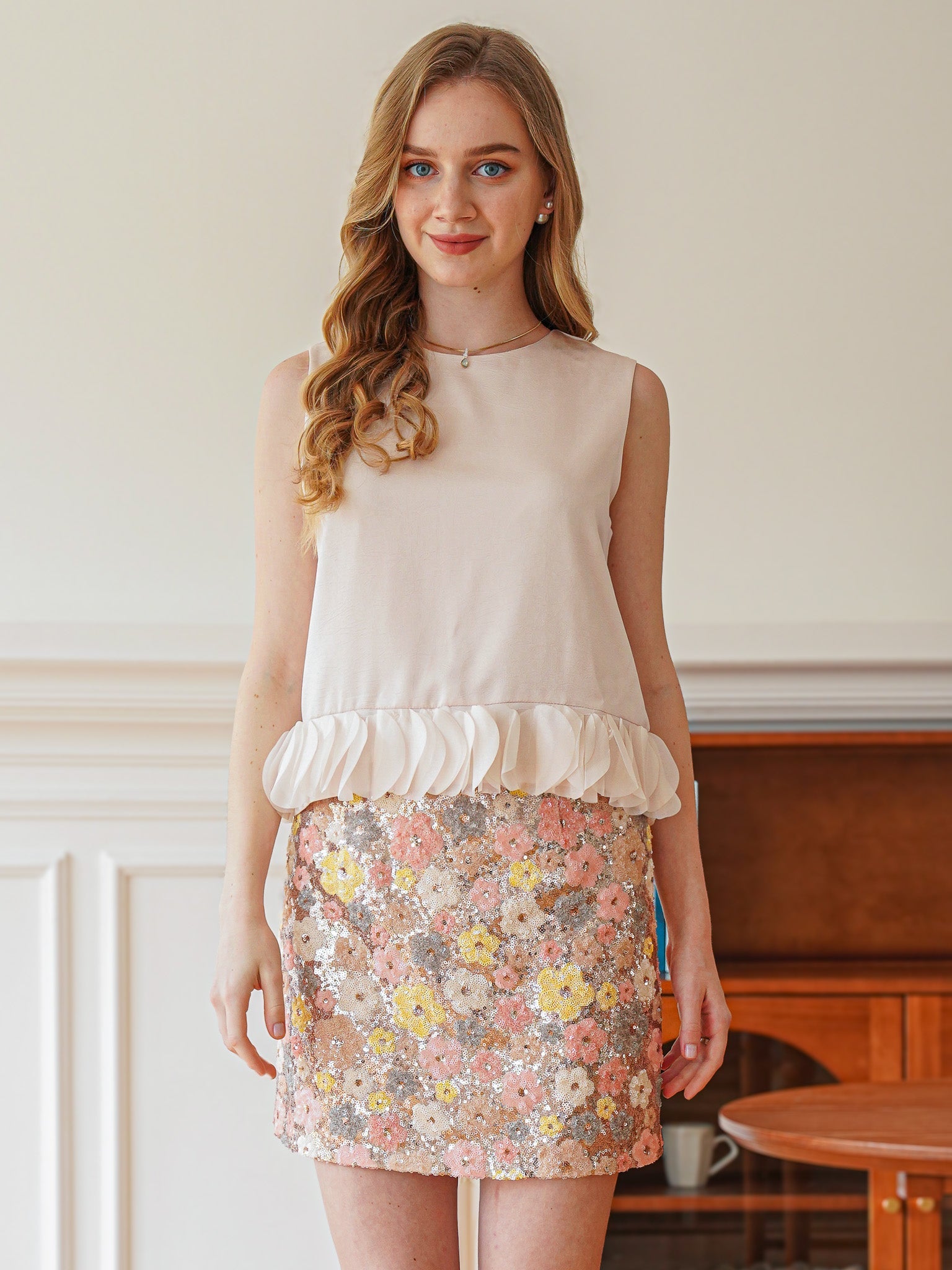 RP2353 - Blossoming Sequin Mini Skirt (2S-2M-2L)