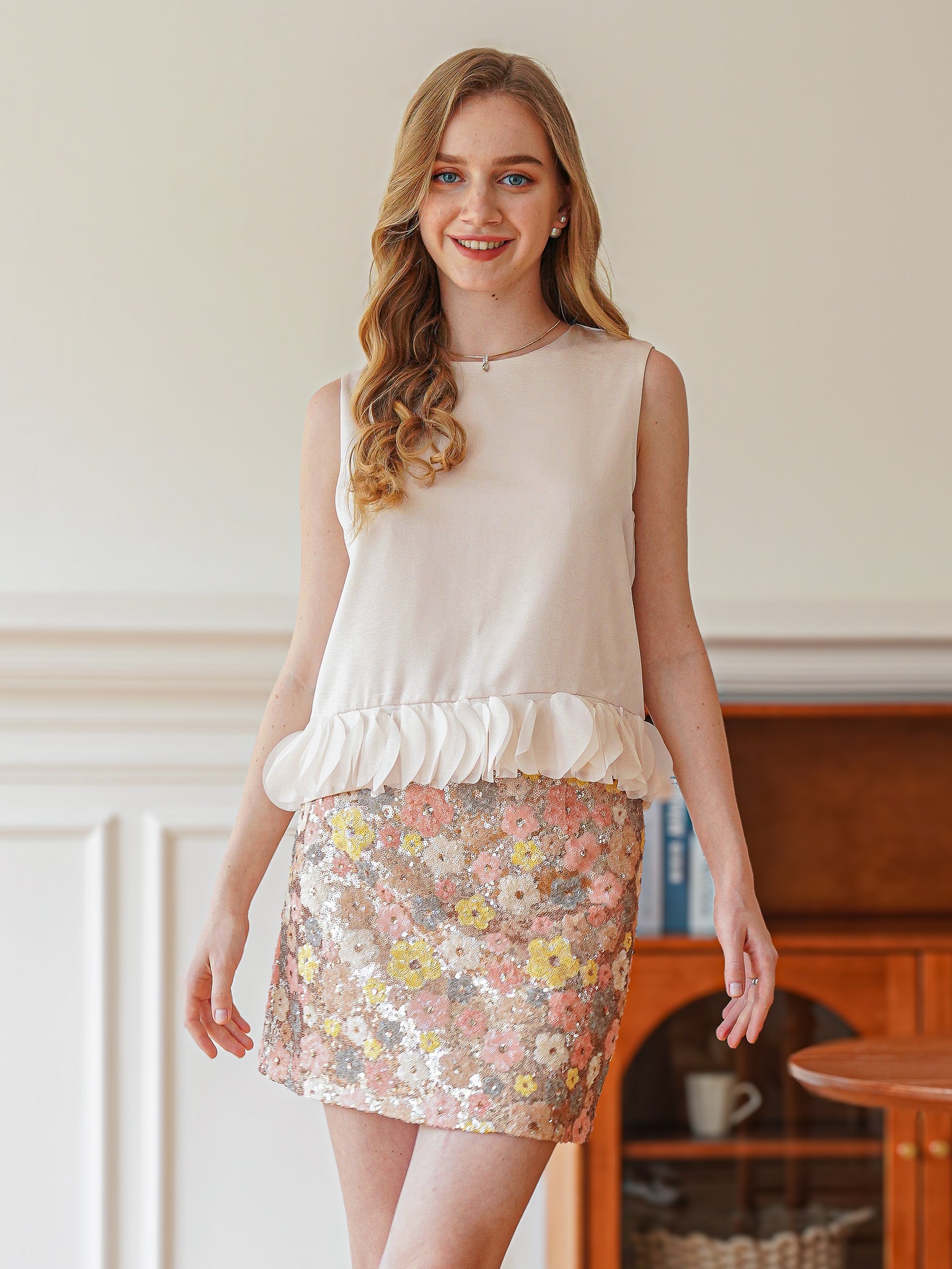 RP2353 - Blossoming Sequin Mini Skirt (2S-2M-2L)
