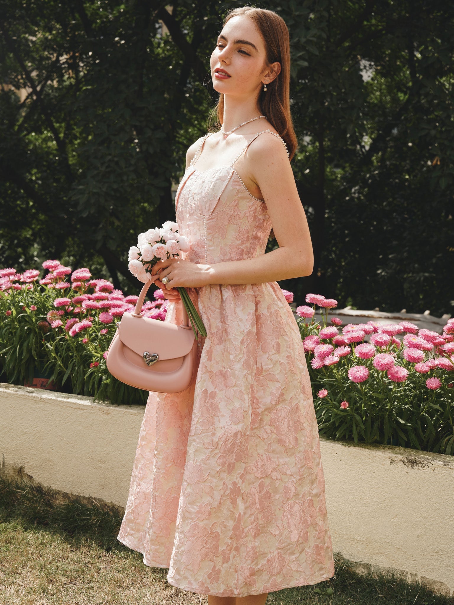 RP2231 - Pearl-Embellished Blush Floral Embroidered Midi Dress (2S-2M-2L)