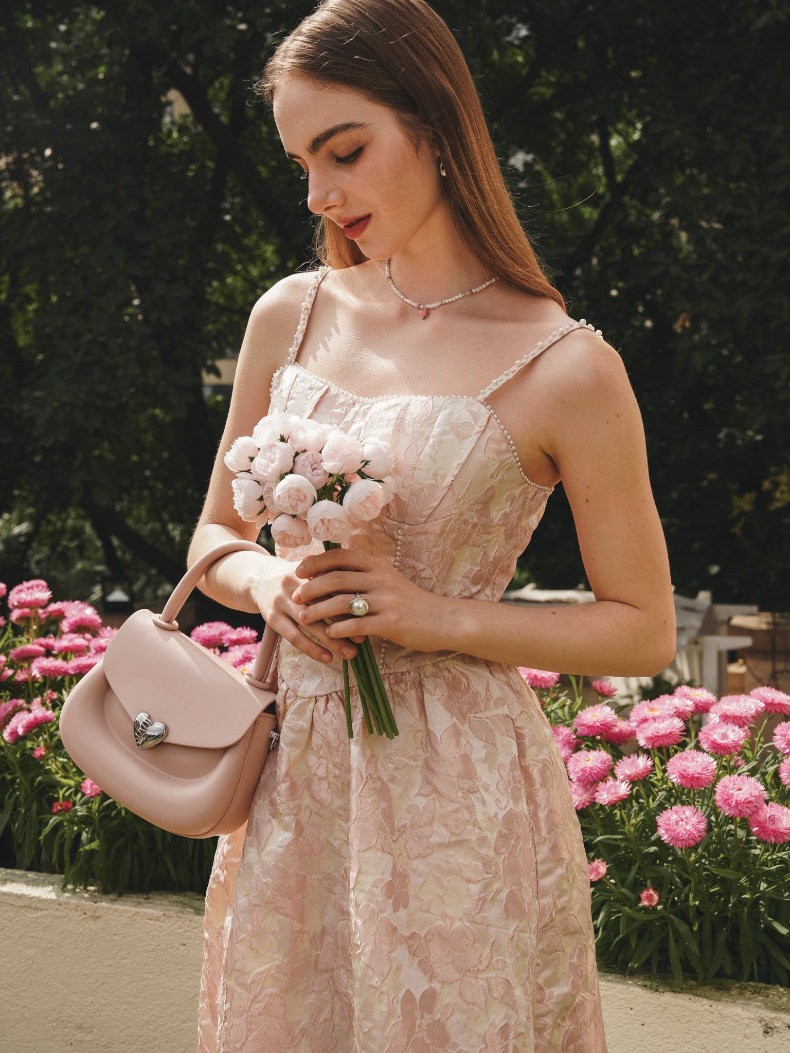 RP2231 - Pearl-Embellished Blush Floral Embroidered Midi Dress (2S-2M-2L)