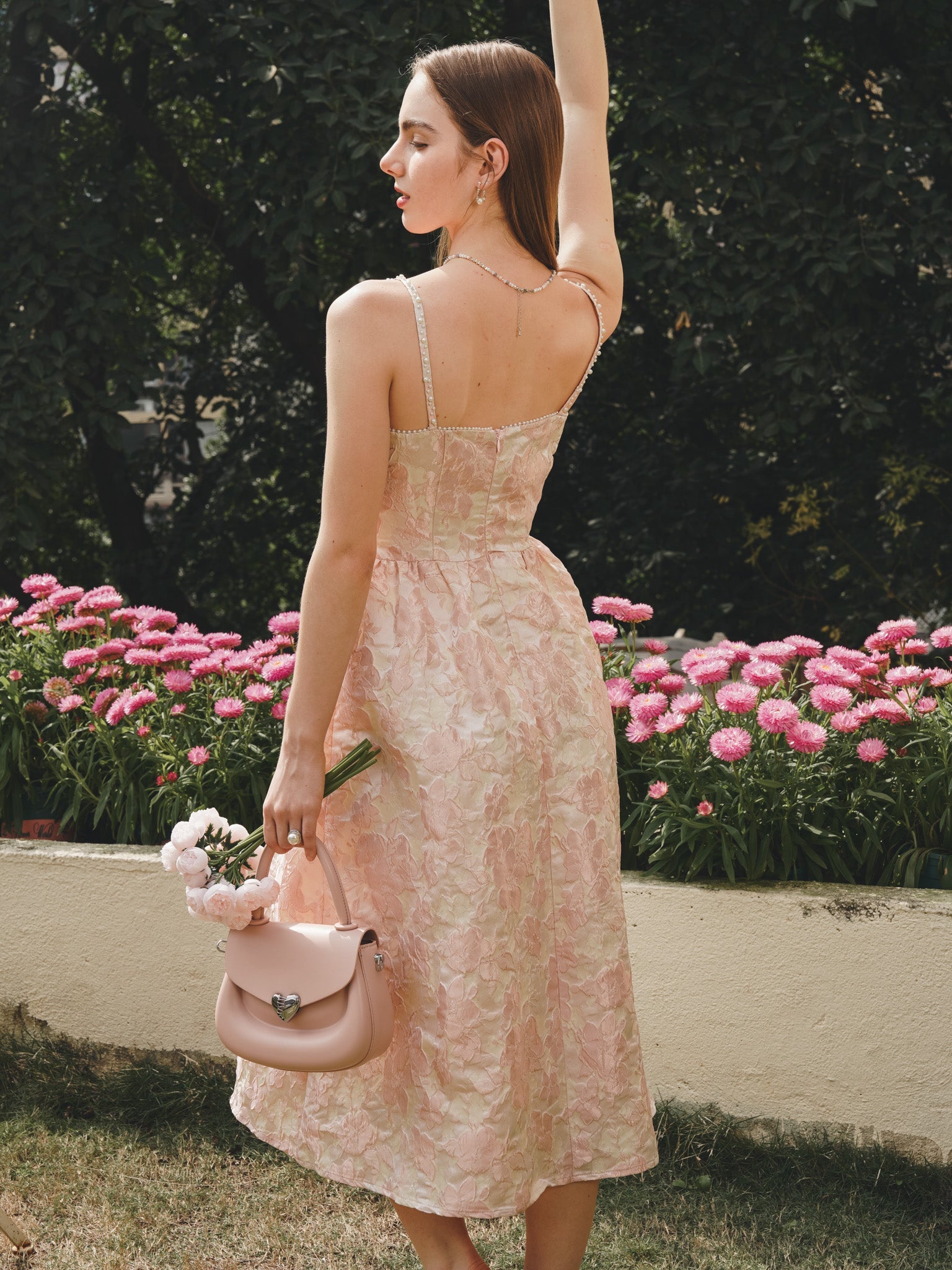 RP2231 - Pearl-Embellished Blush Floral Embroidered Midi Dress (2S-2M-2L)