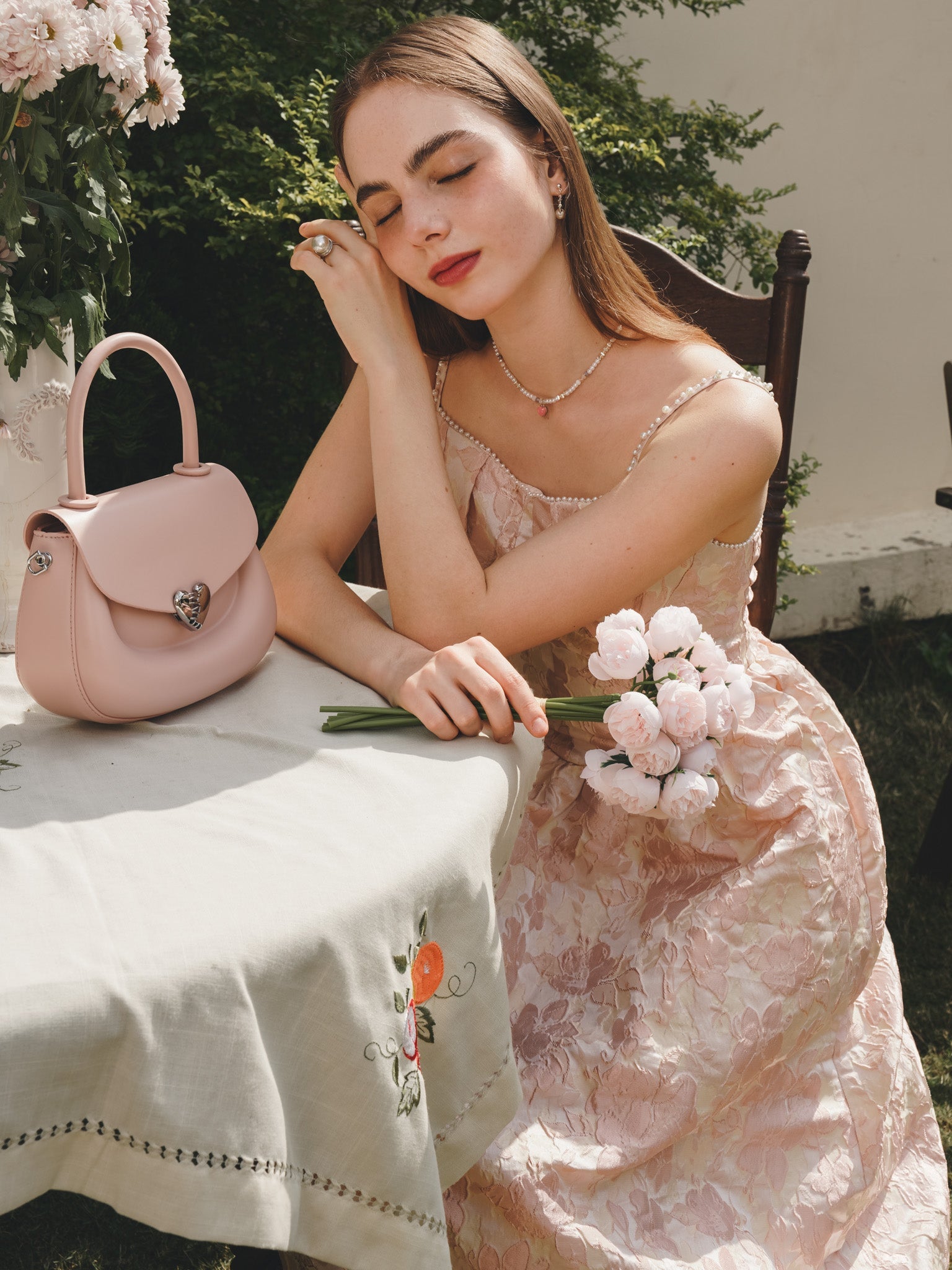 RP2231 - Pearl-Embellished Blush Floral Embroidered Midi Dress (2S-2M-2L)