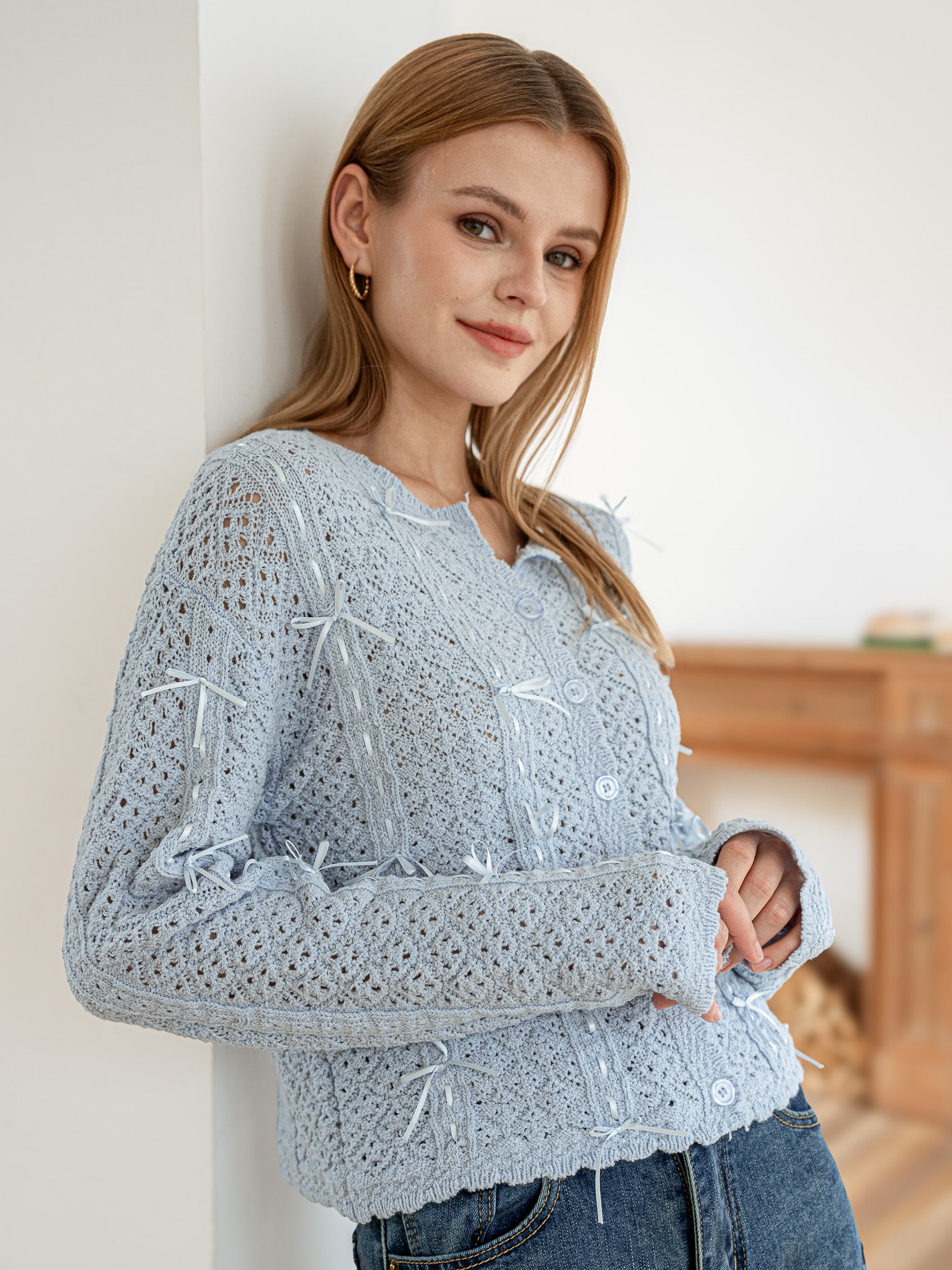 RP2404 - Powder Blue Cardigan with Bow Embellishments (2S-2M-2L)