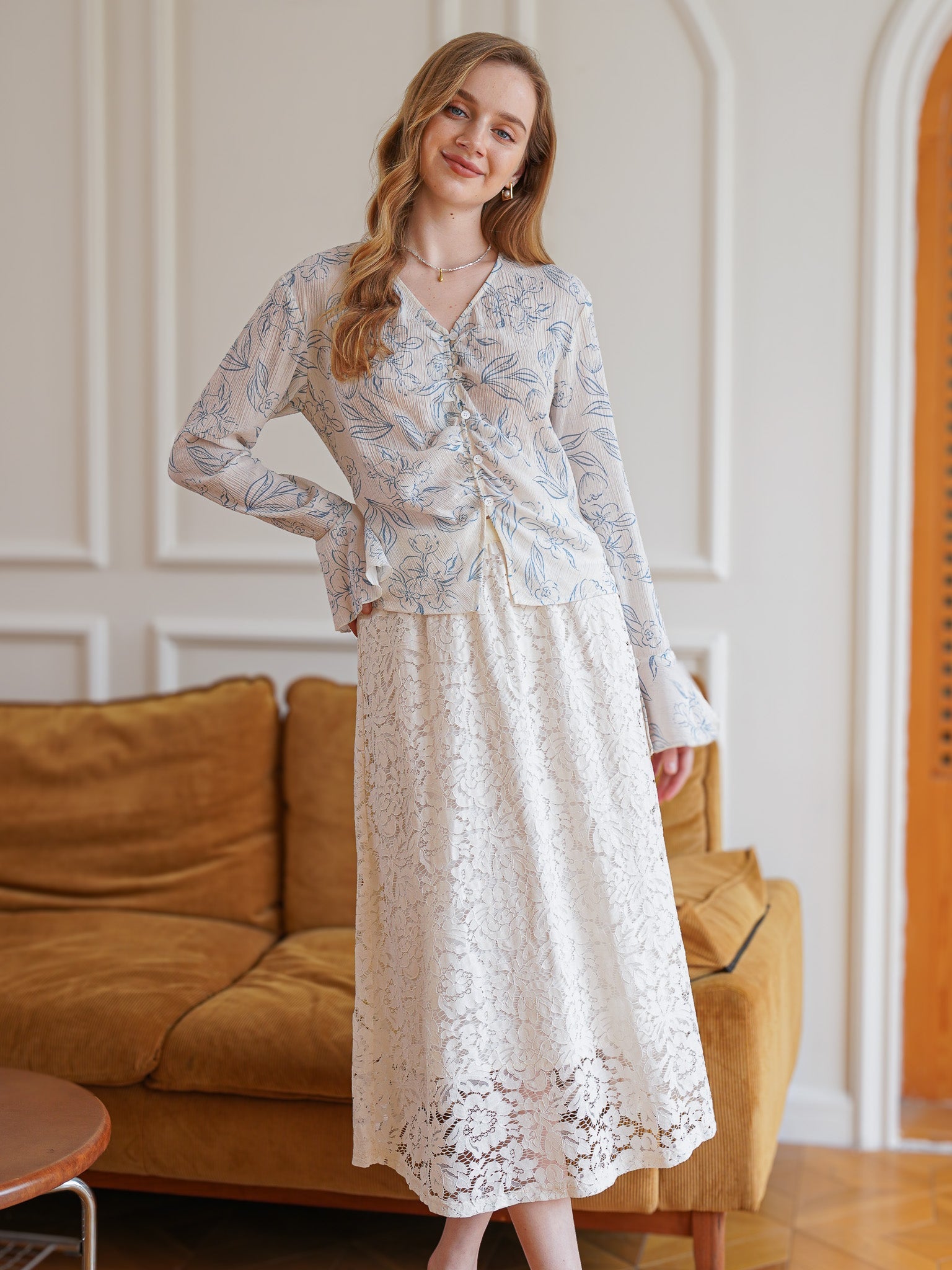 RP2329 - Cream Lace Midi Skirt (2S-2M-2L)