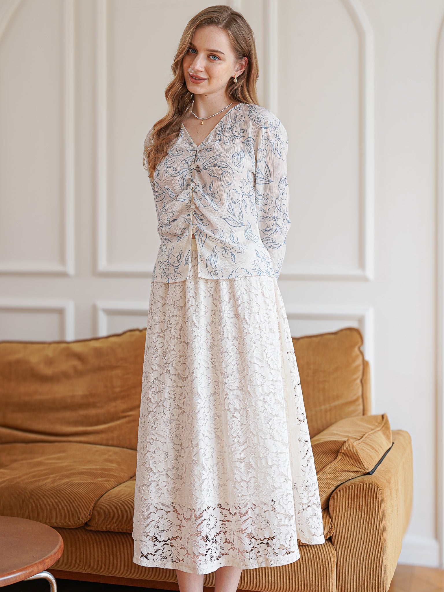 RP2329 - Cream Lace Midi Skirt (2S-2M-2L)