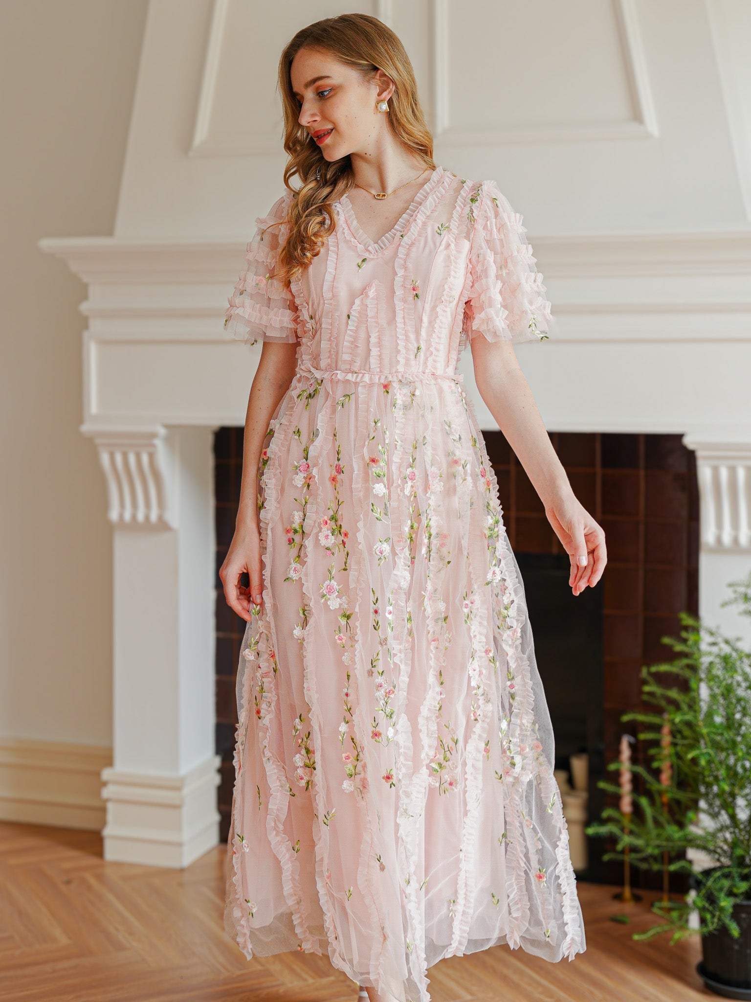 RP2368 - Blush Dreamy Garden Embroidered Midi Dress (2S-2M-2L)
