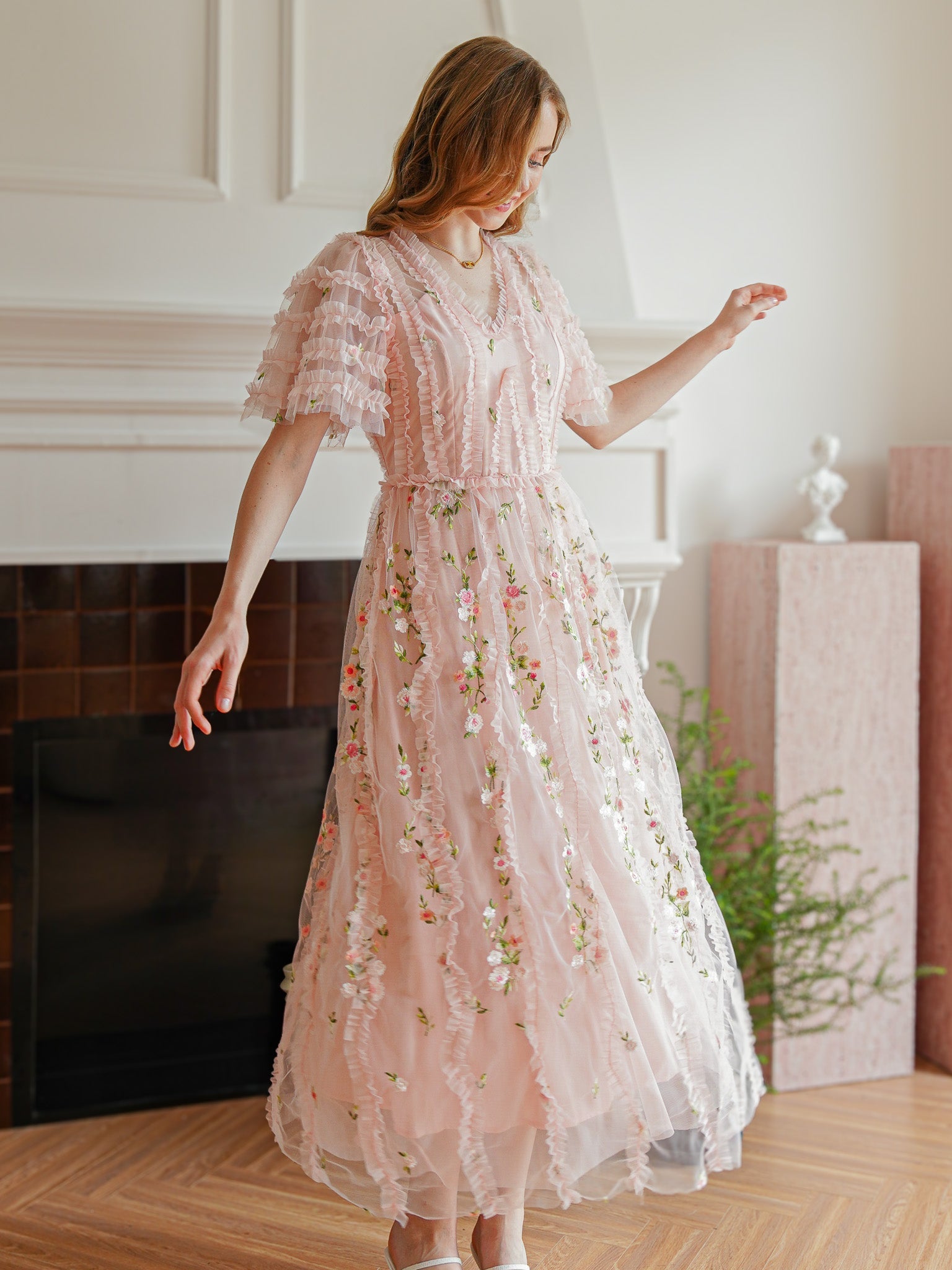 RP2368 - Blush Dreamy Garden Embroidered Midi Dress (2S-2M-2L)