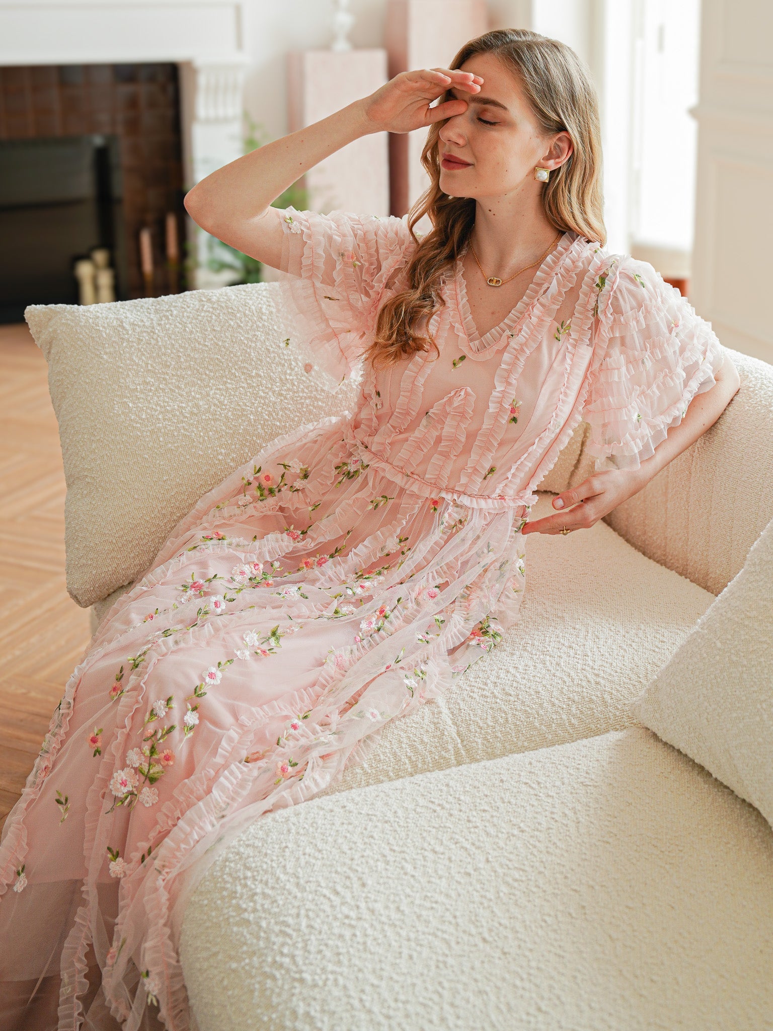 RP2368 - Blush Dreamy Garden Embroidered Midi Dress (2S-2M-2L)