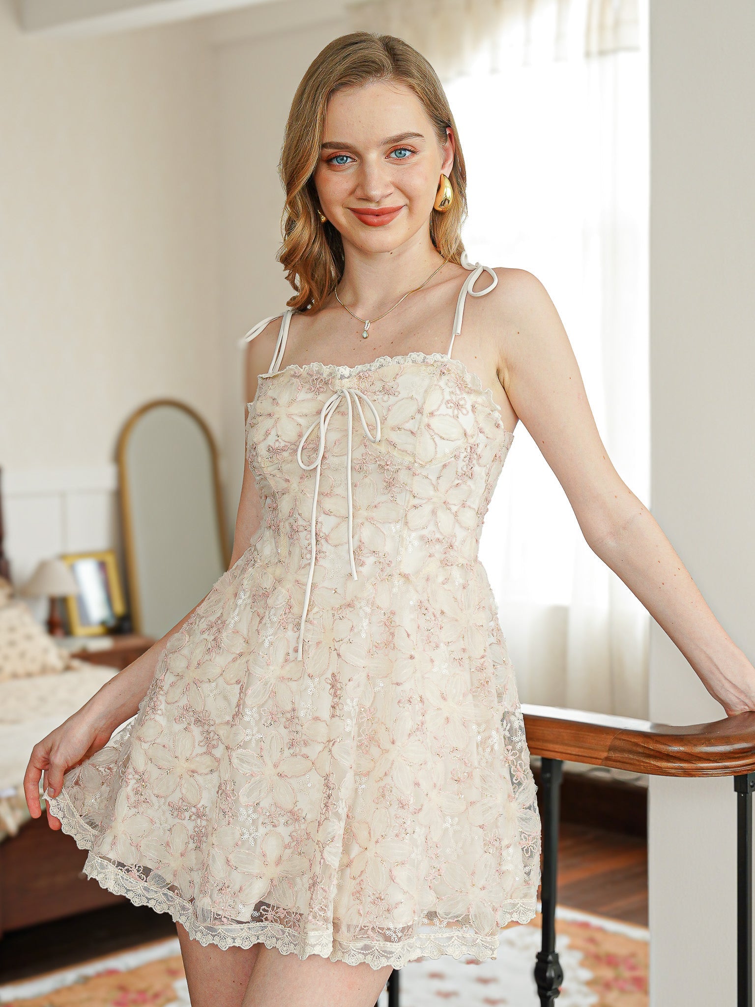 RP2331 - Blush Shimmer Floral Lace A-line Dress (2S-2M-2L)