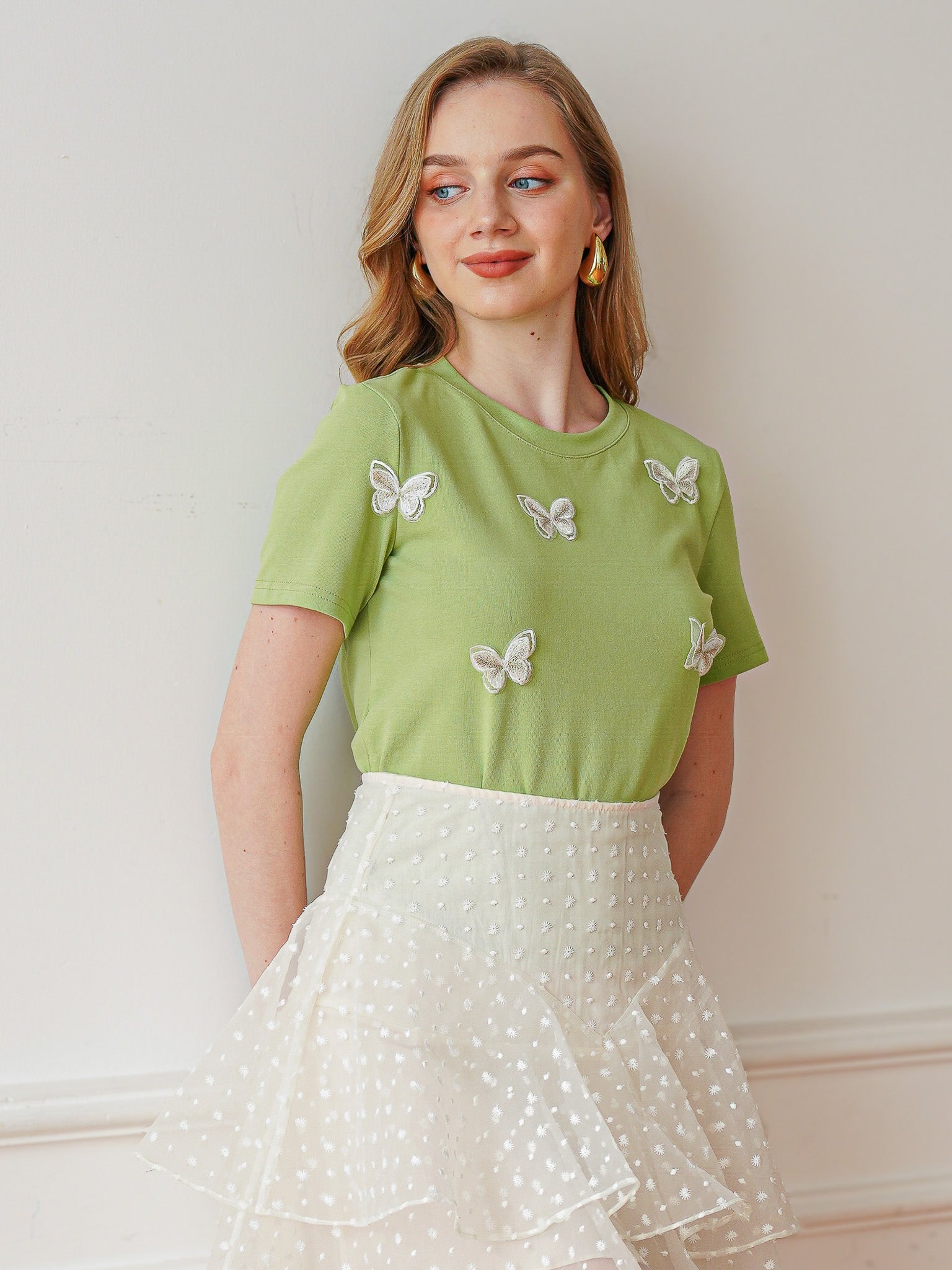 RP2335 - Spring Flutter Embroidered Butterfly Tee (2S-2M-2L)