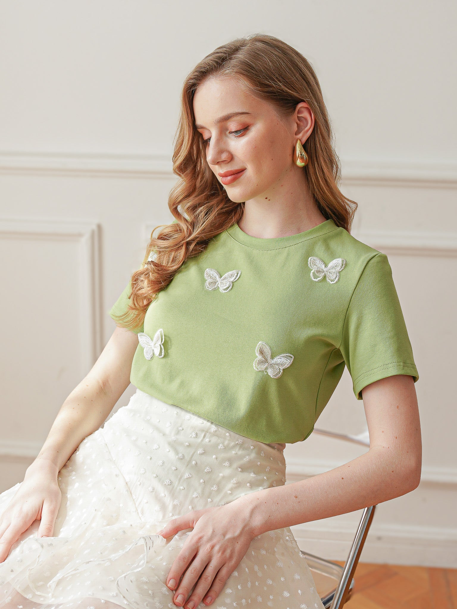 RP2335 - Spring Flutter Embroidered Butterfly Tee (2S-2M-2L)