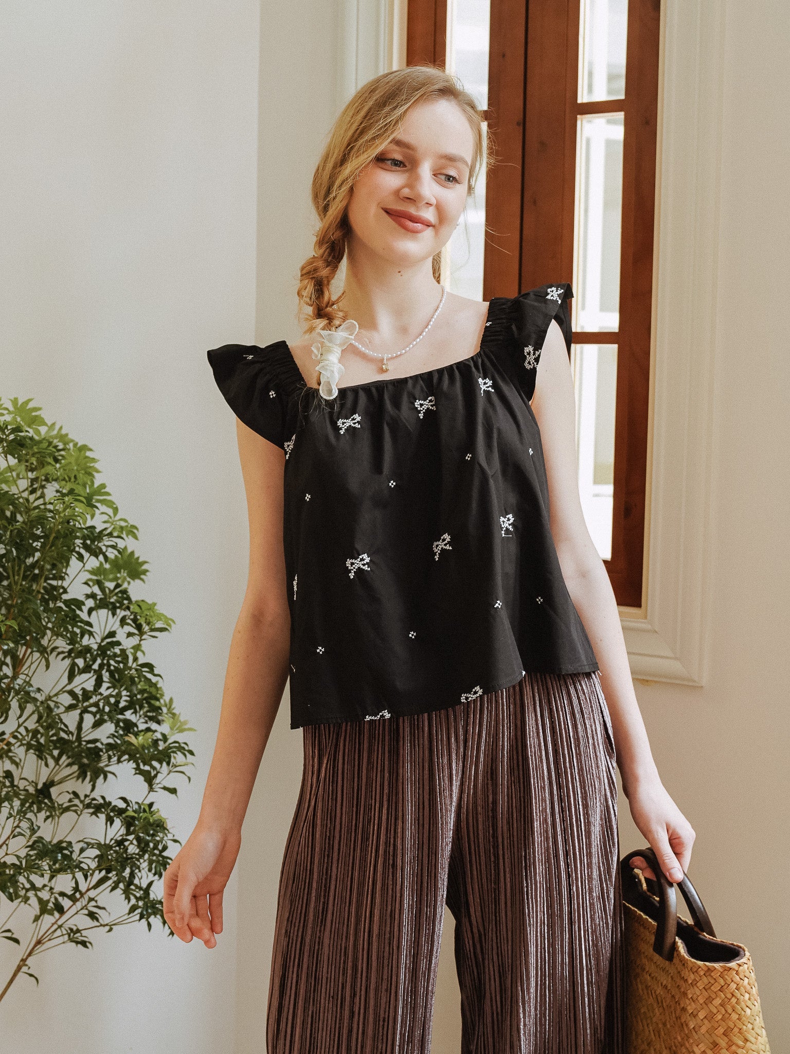 RP2307 - Bow-Embellished Ruffle Sleeve Top (2S-2M-2L)