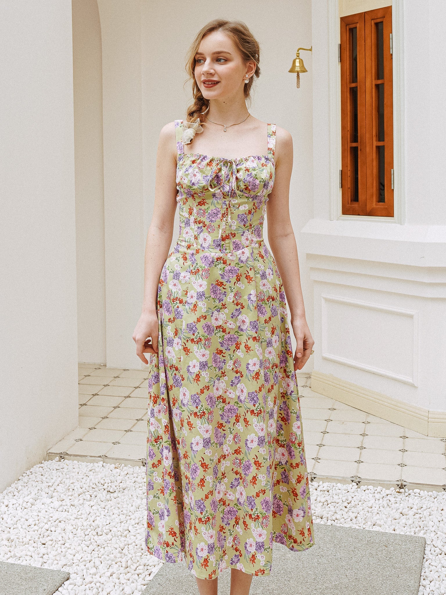 RP2303 - Green Meadow Tie-Back Midi Dress (2S-2M-2L)