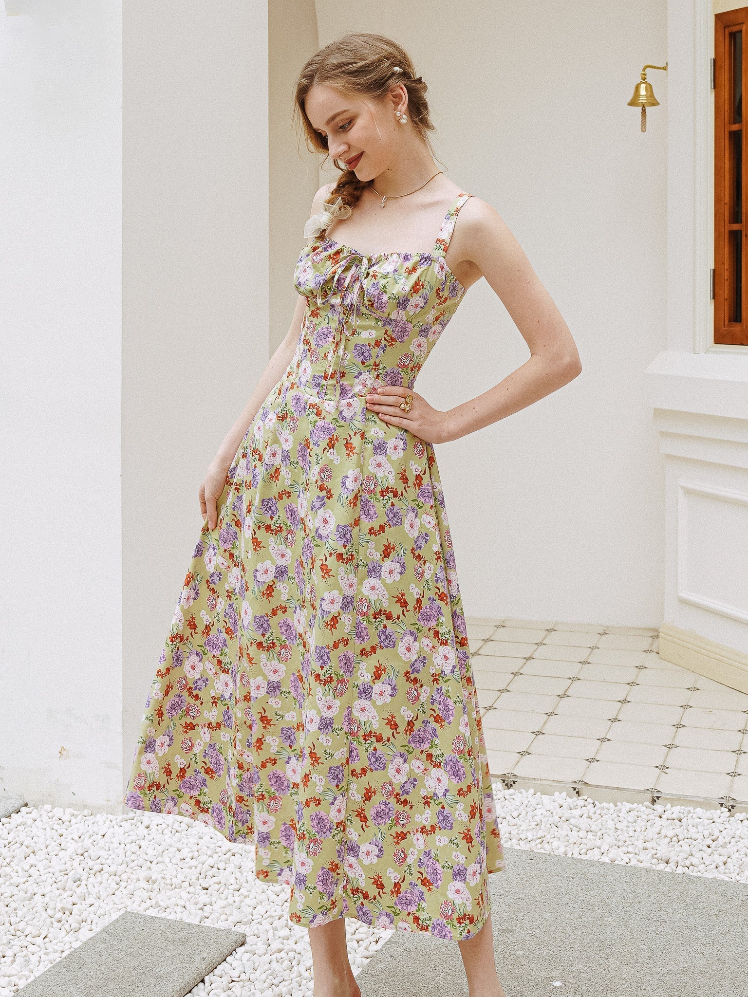 RP2303 - Green Meadow Tie-Back Midi Dress (2S-2M-2L)