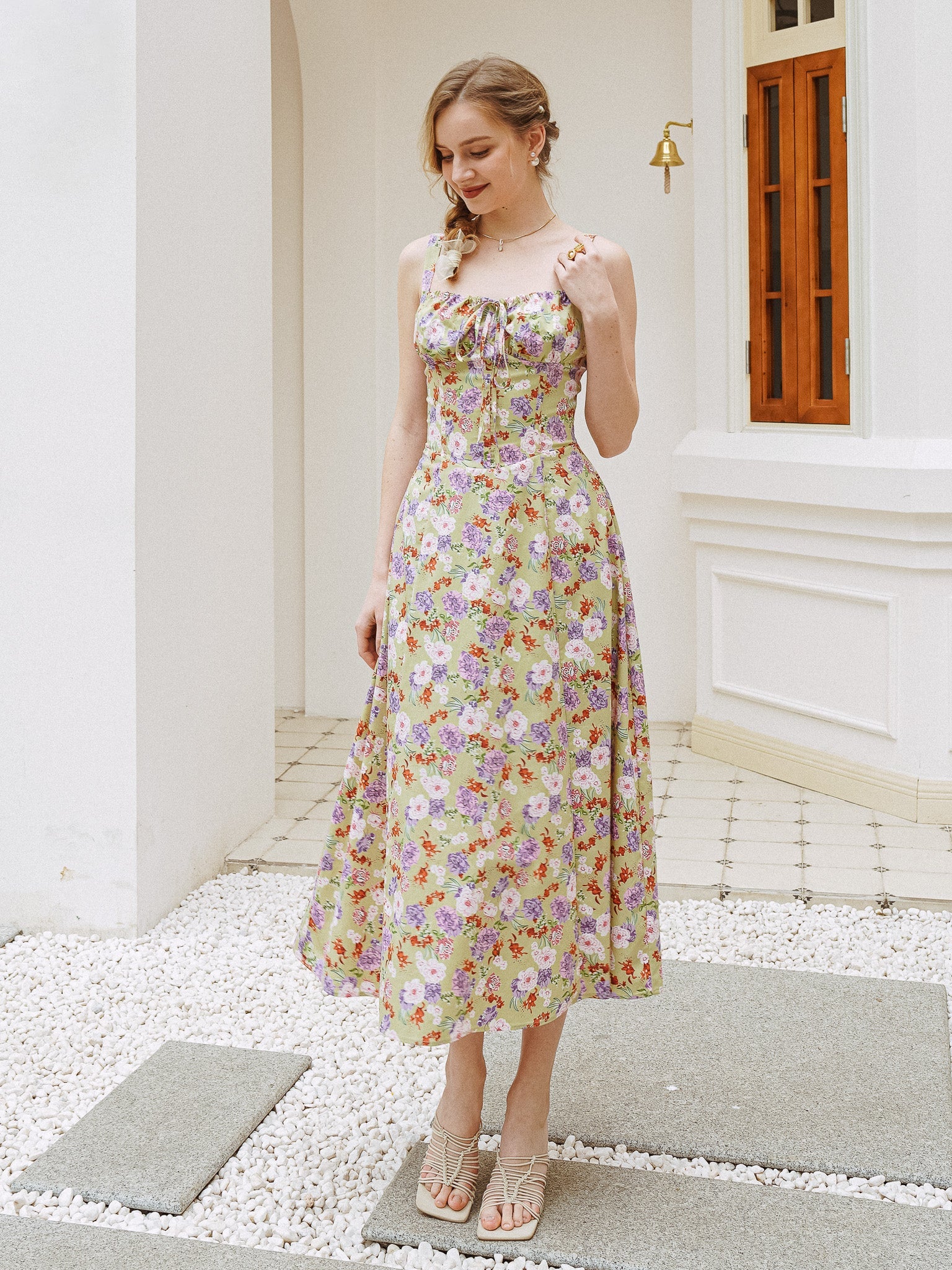 RP2303 - Green Meadow Tie-Back Midi Dress (2S-2M-2L)
