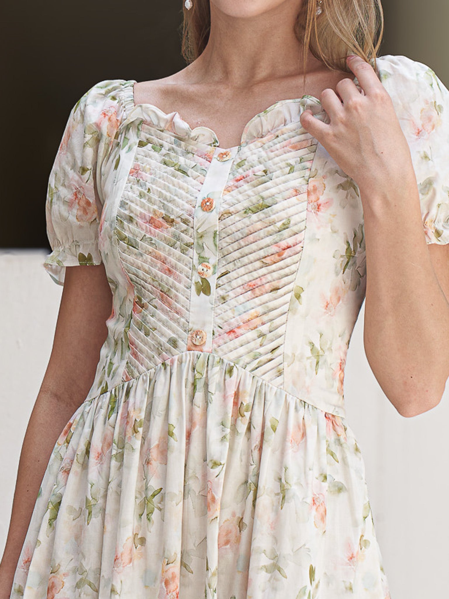 RP2417 - Floral Ruched Puff Sleeve Dress (2S-2M-2L)
