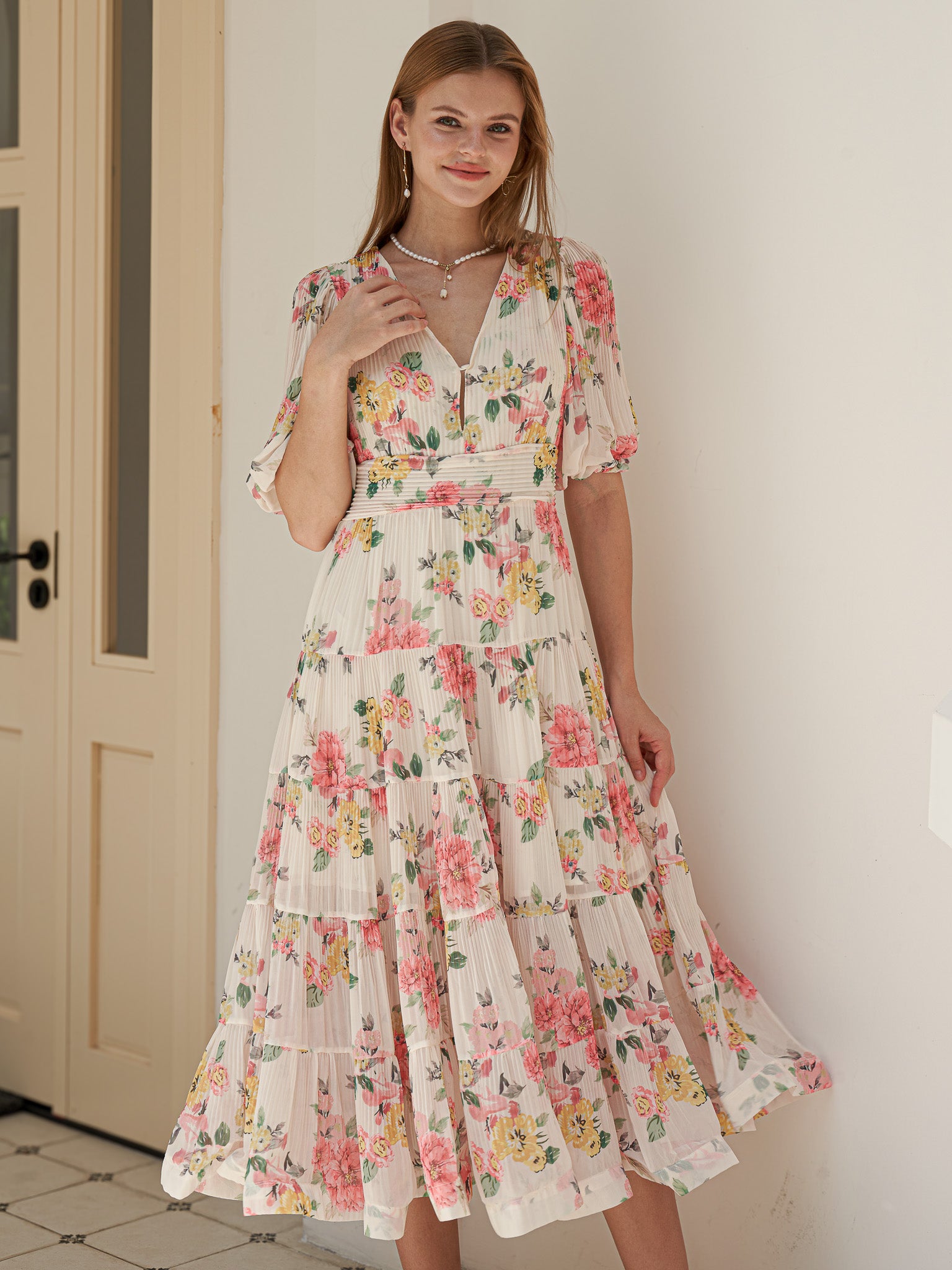 RP2409 - Floral Fantasy Puff Sleeve Dress (2S-2M-2L)