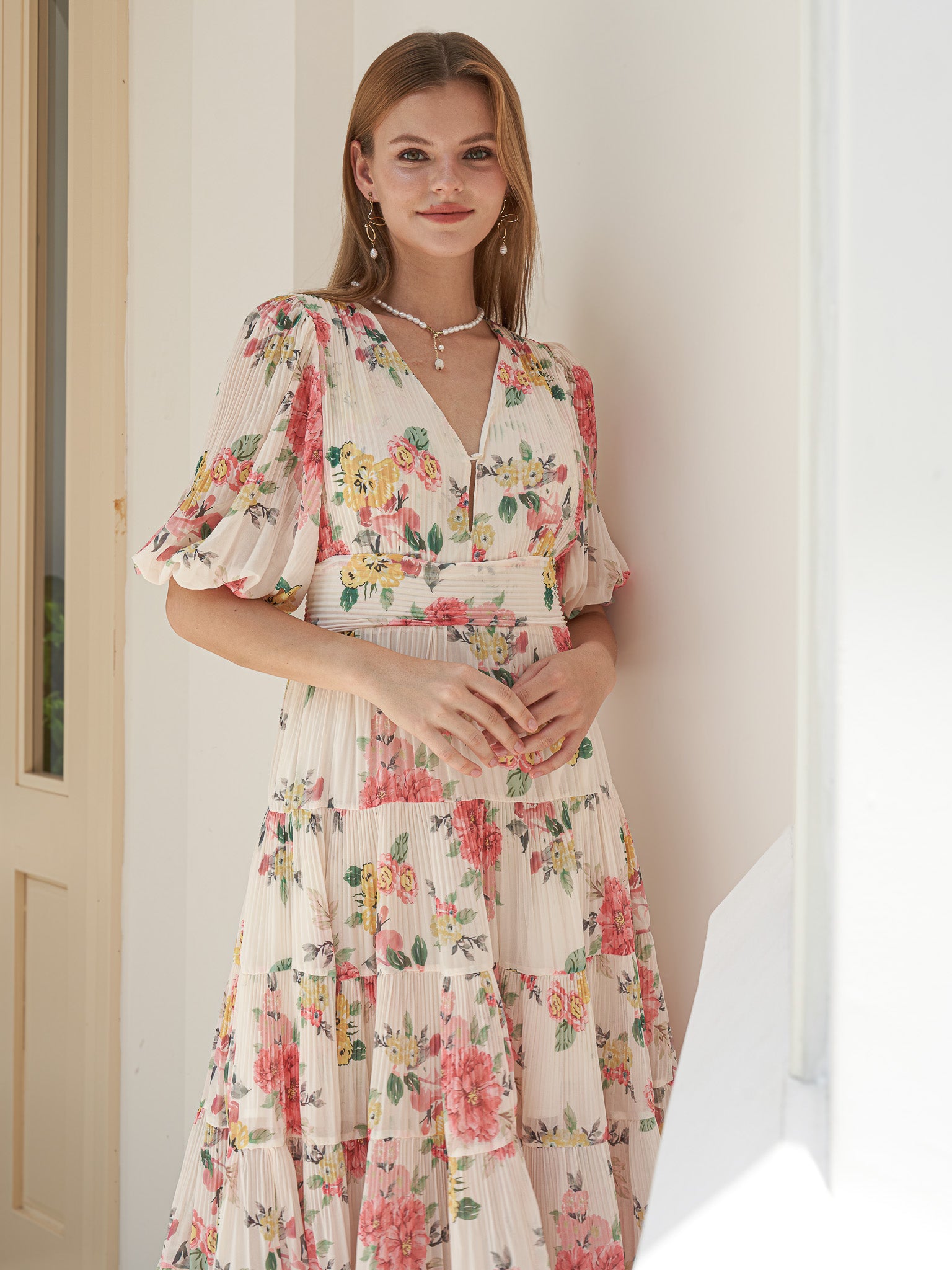 RP2409 - Floral Fantasy Puff Sleeve Dress (2S-2M-2L)