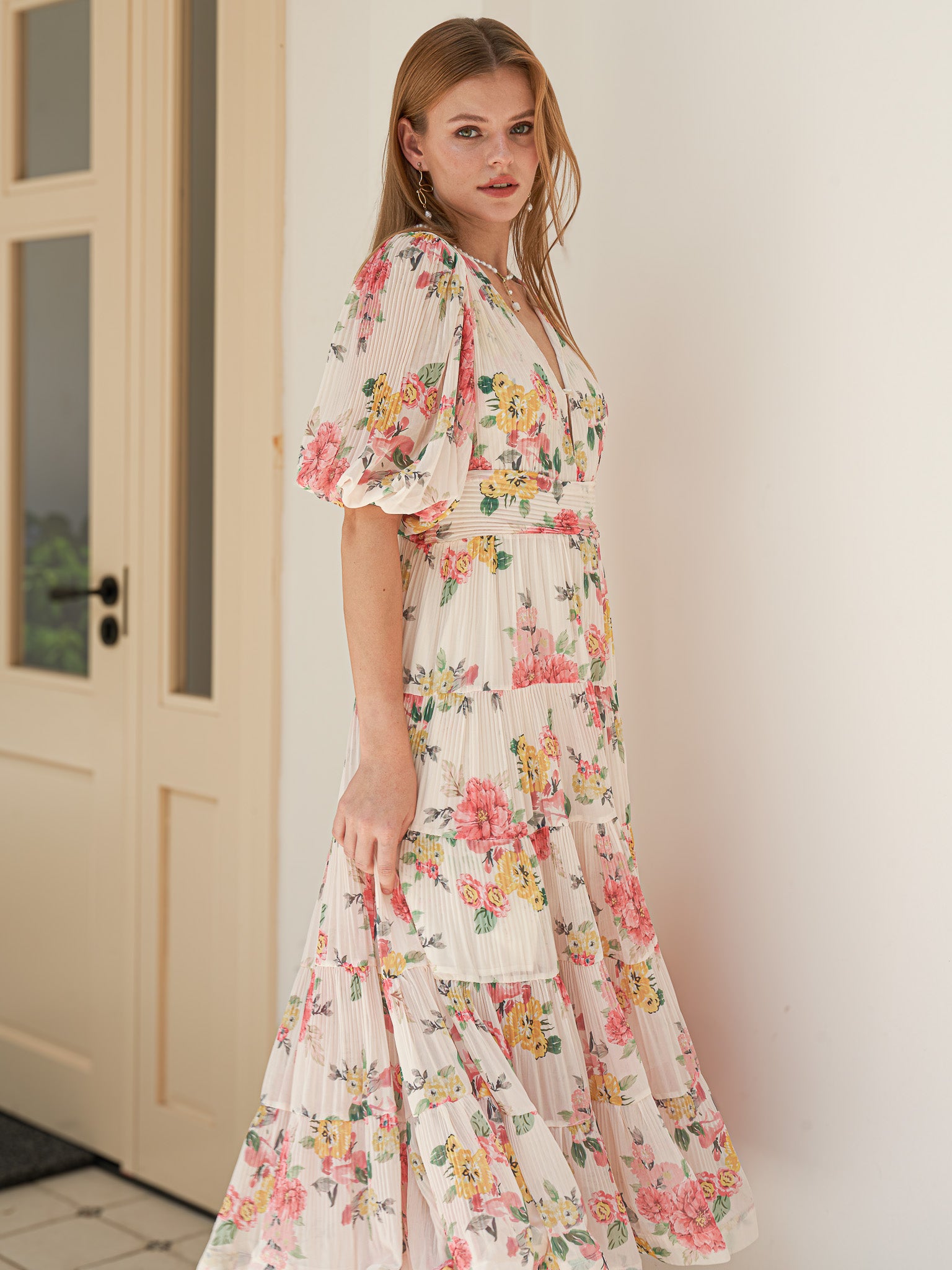 RP2409 - Floral Fantasy Puff Sleeve Dress (2S-2M-2L)