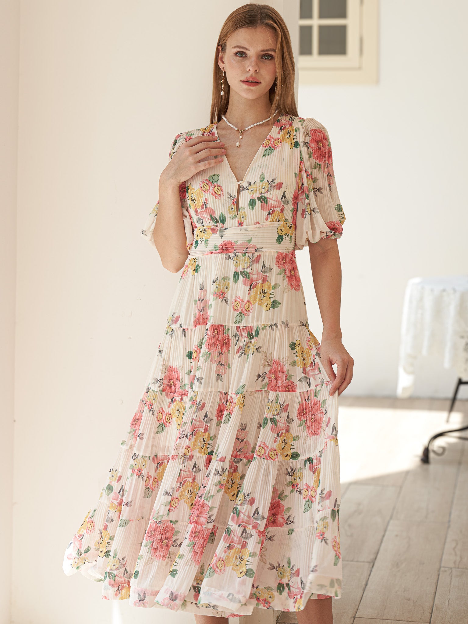 RP2409 - Floral Fantasy Puff Sleeve Dress (2S-2M-2L)