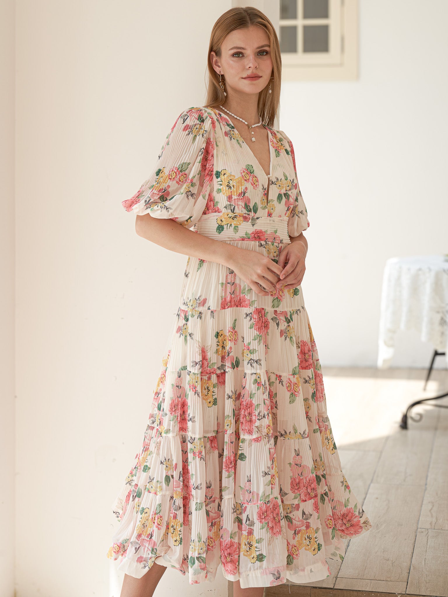 RP2409 - Floral Fantasy Puff Sleeve Dress (2S-2M-2L)