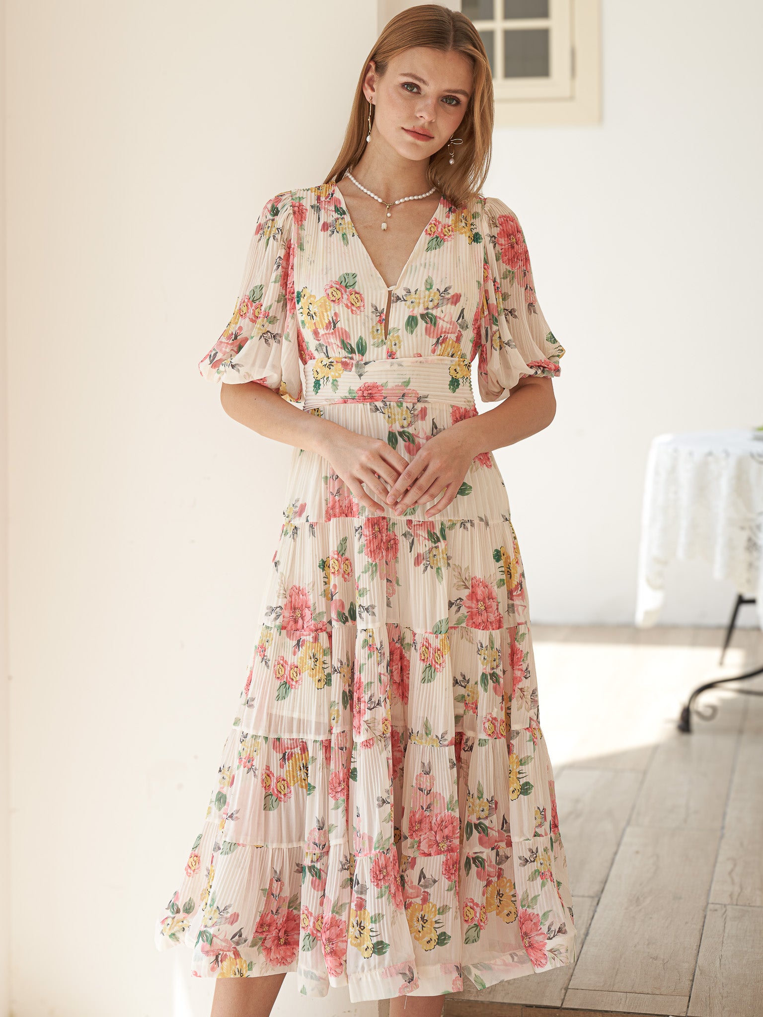 RP2409 - Floral Fantasy Puff Sleeve Dress (2S-2M-2L)