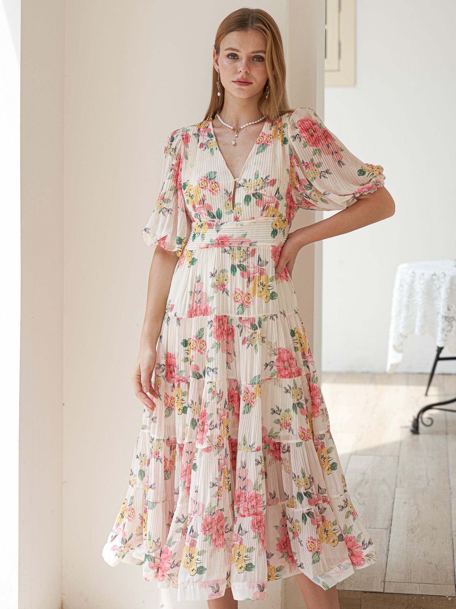 RP2409 - Floral Fantasy Puff Sleeve Dress (2S-2M-2L)