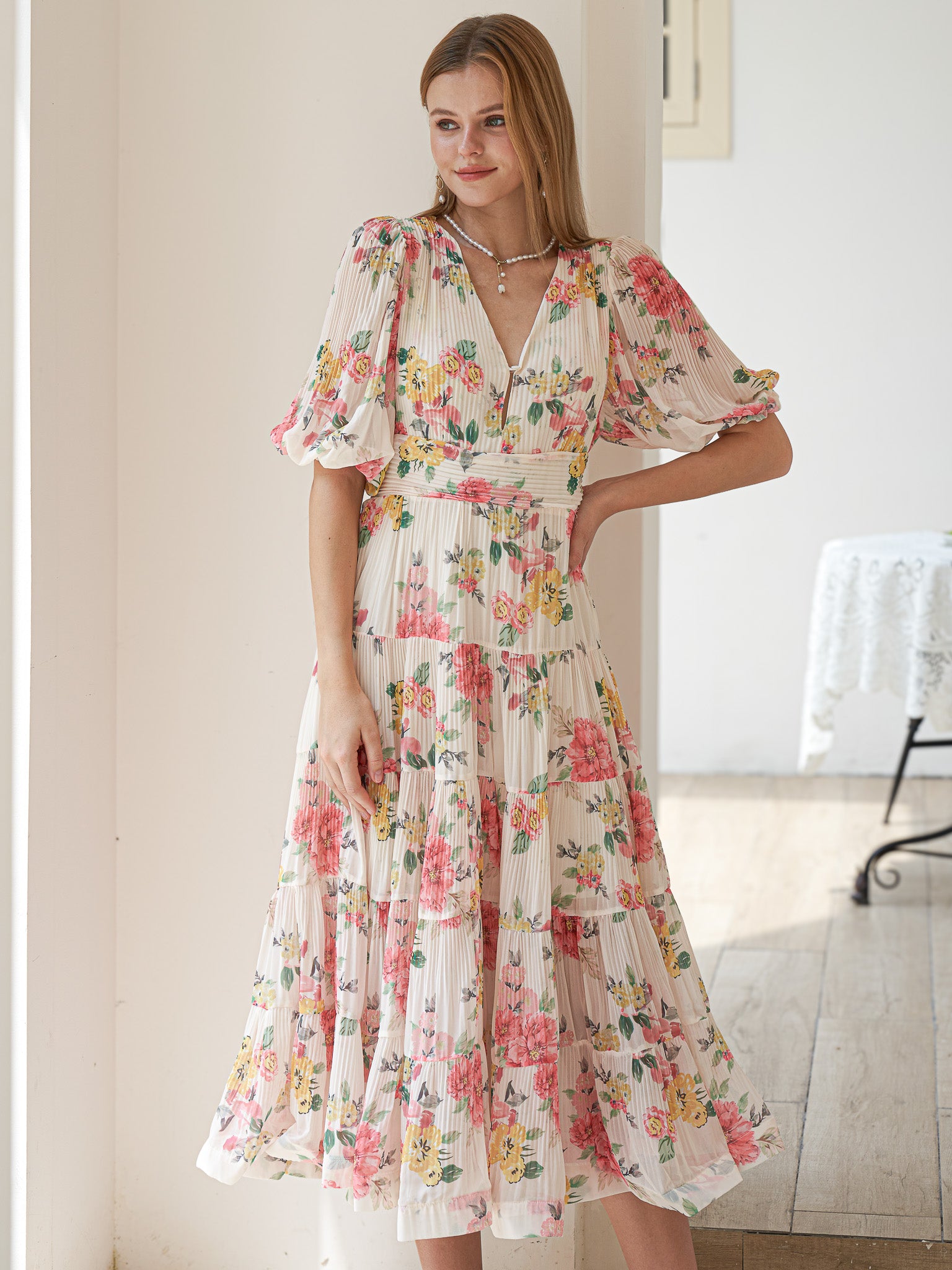 RP2409 - Floral Fantasy Puff Sleeve Dress (2S-2M-2L)