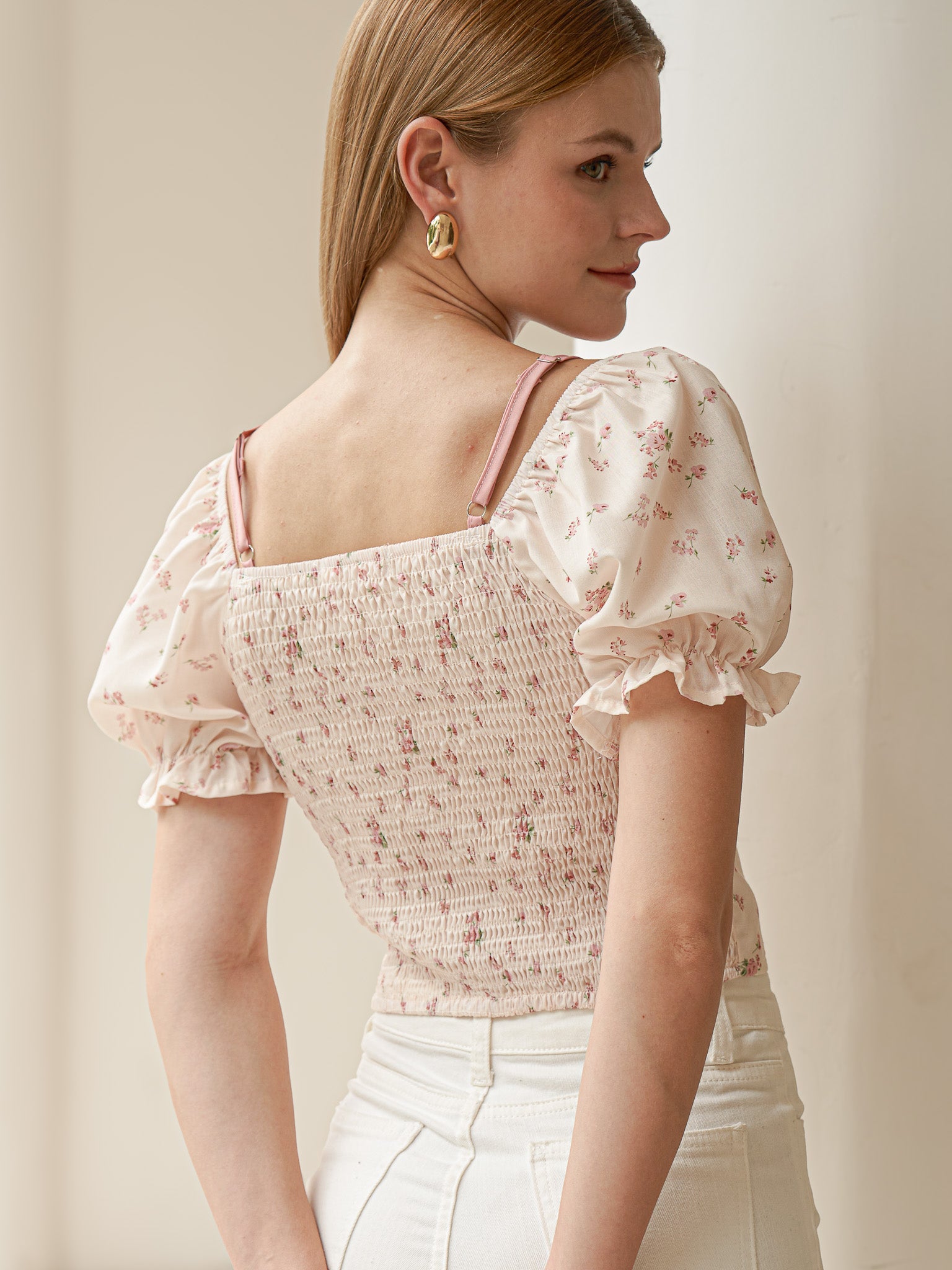 RP2433 - Delicate Floral Puff Sleeve Top (2S-2M-2L)