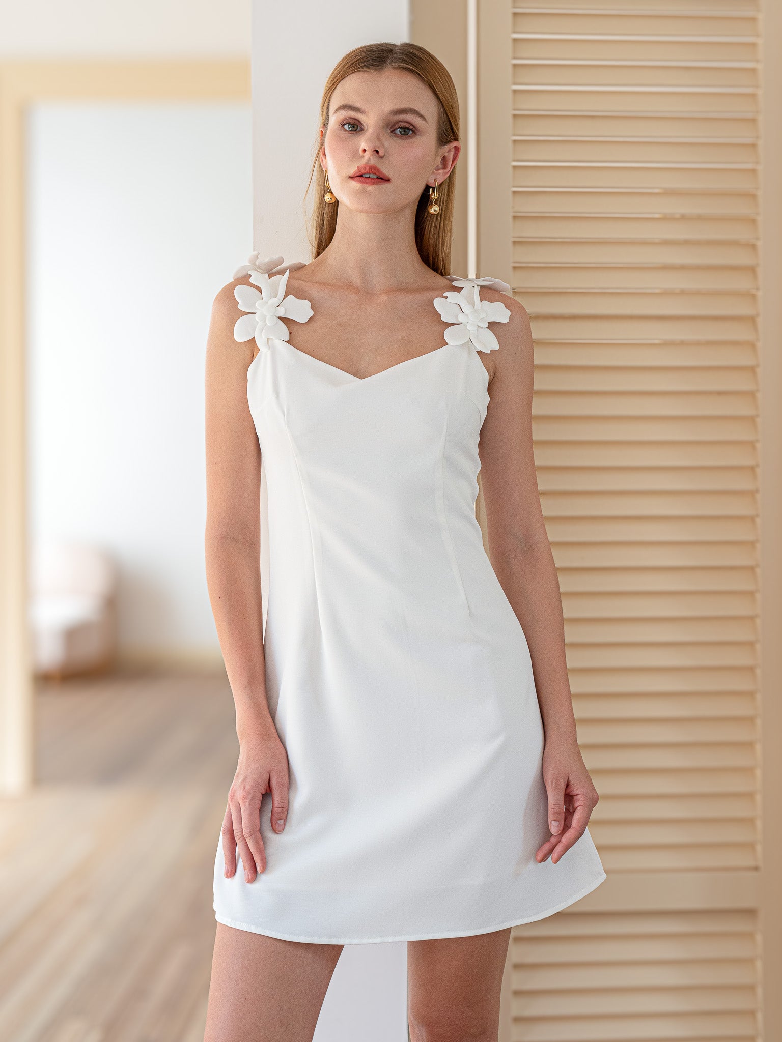 RP2459 - Timeless White Dress with Flower Appliqués (2S-2M-2L)