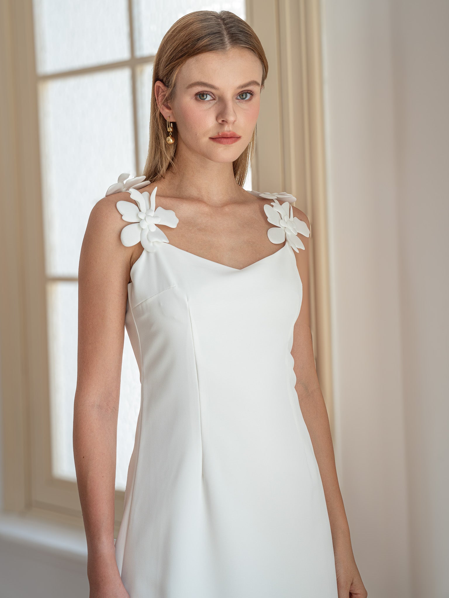 RP2459 - Timeless White Dress with Flower Appliqués (2S-2M-2L)