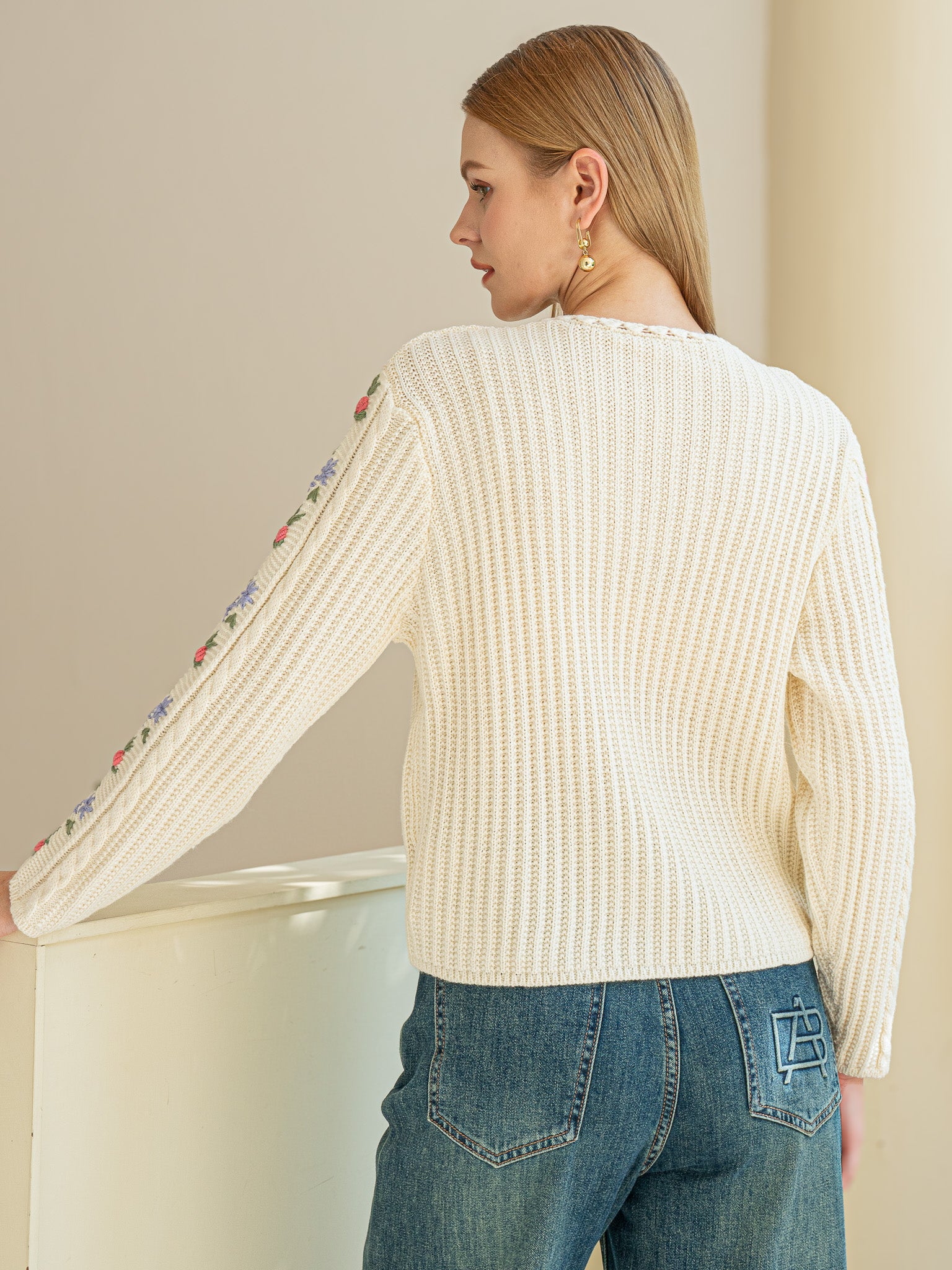 RP2460 - 100% Wool Vintage Floral Embroidered Cardigan (2S-2M-2L)