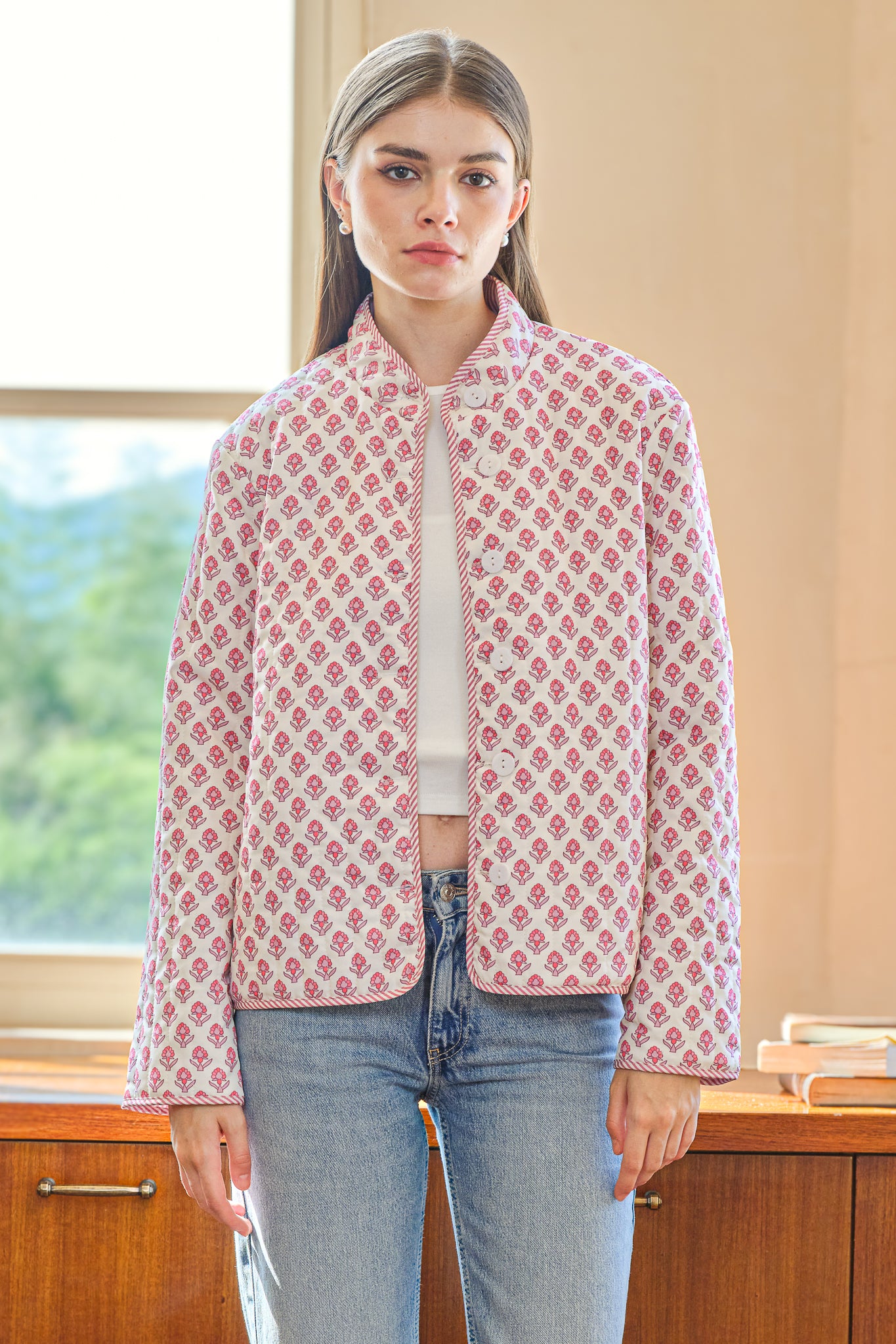 RP2545 - Two-in-One Reversible Floral and Stripe Jacket (2S-2M-2L)