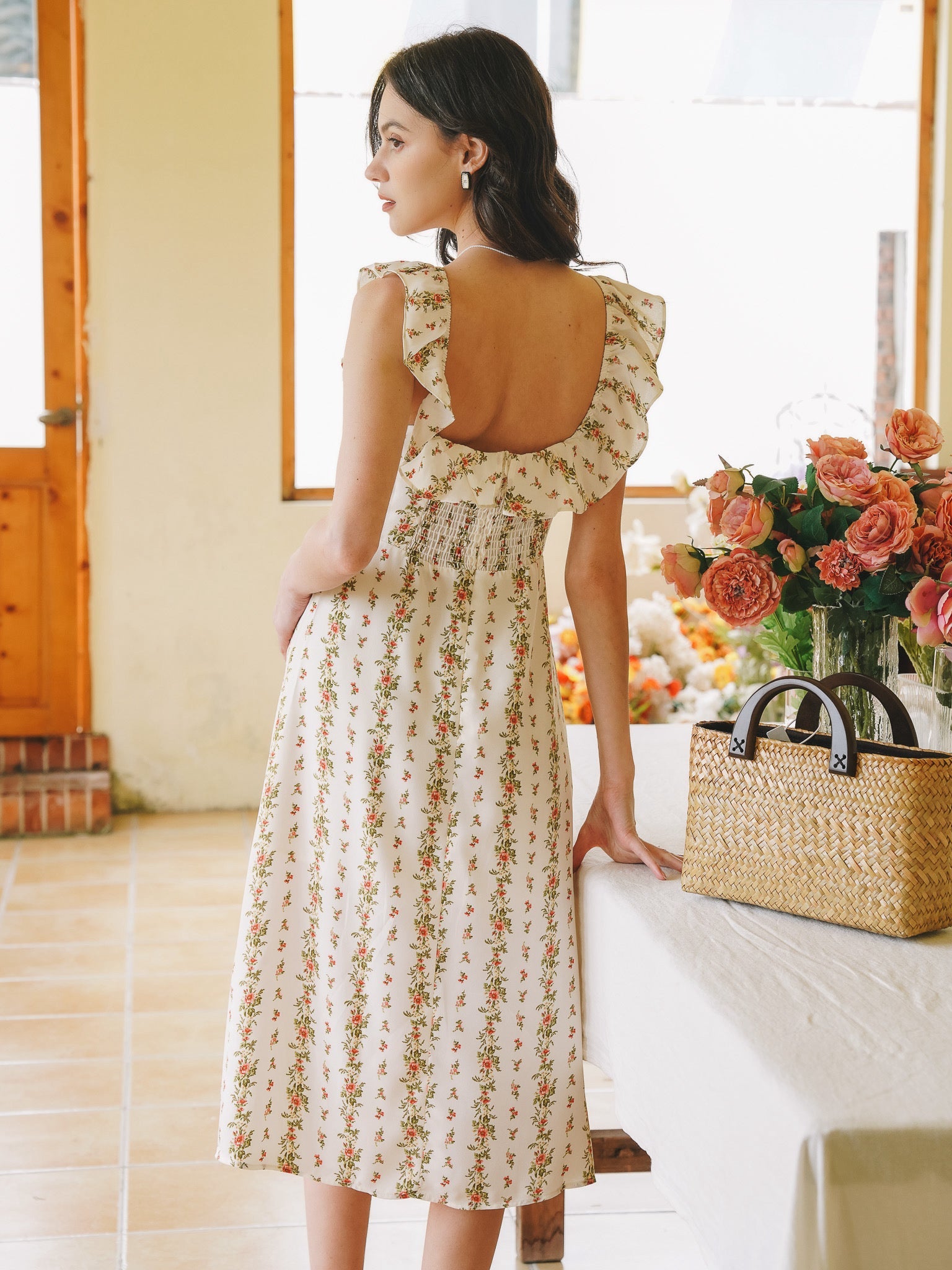 RP2266 - Floral Ruffle-Trimmed Midi Sundress (2S-2M-2L)