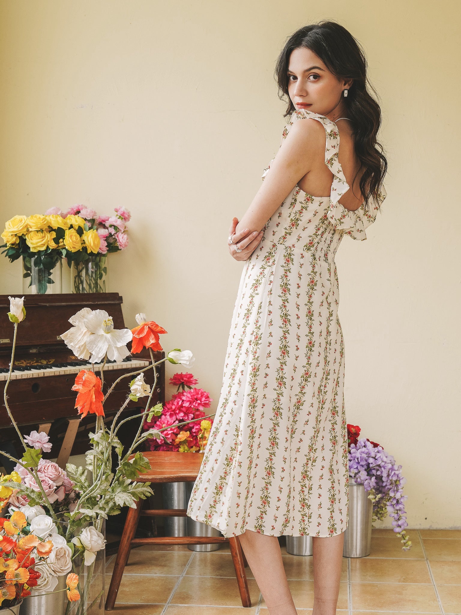 RP2266 - Floral Ruffle-Trimmed Midi Sundress (2S-2M-2L)