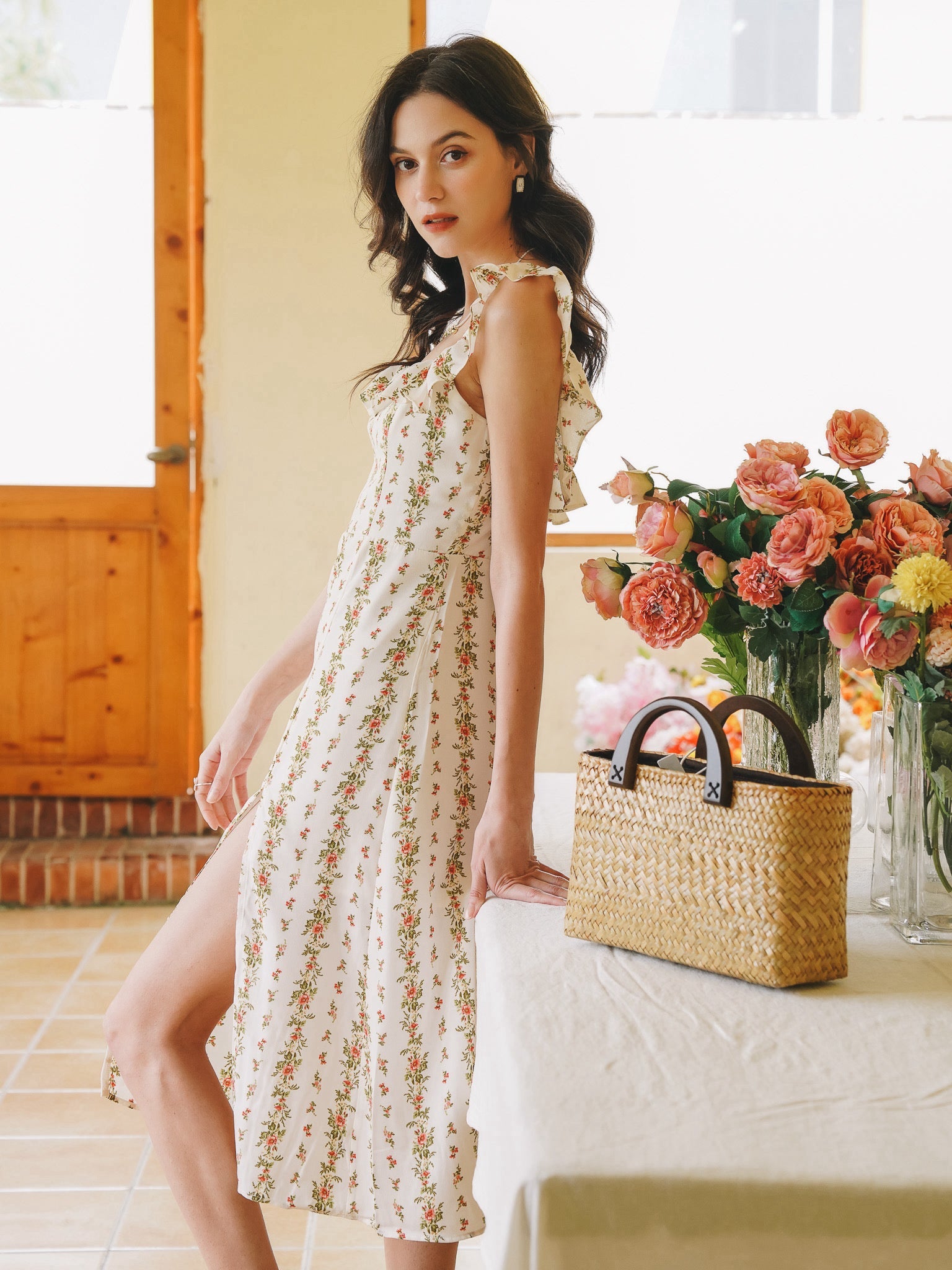 RP2266 - Floral Ruffle-Trimmed Midi Sundress (2S-2M-2L)