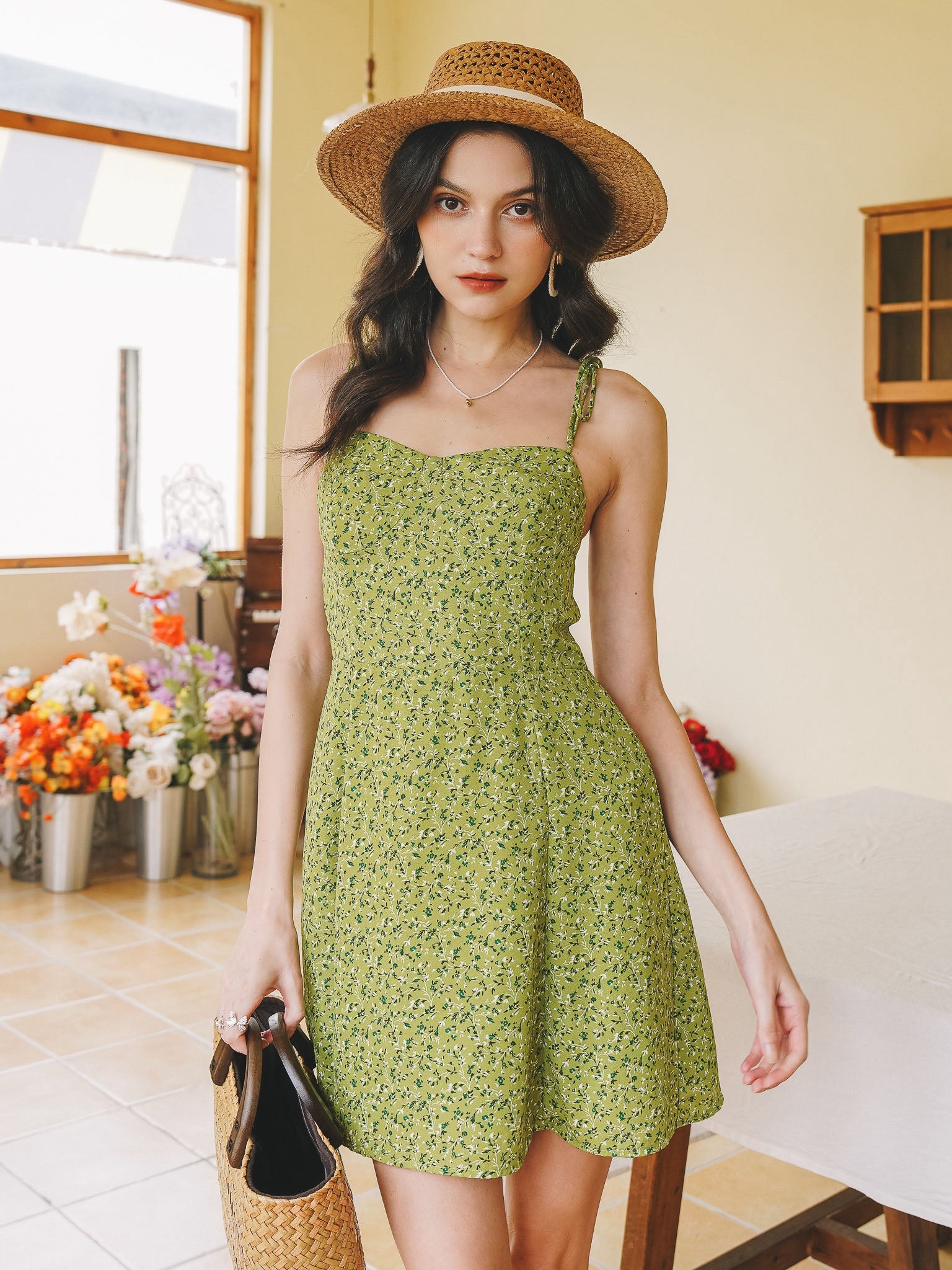RP2267 - Green Ditsy Floral Smocked Sundress (2S-2M-2L)