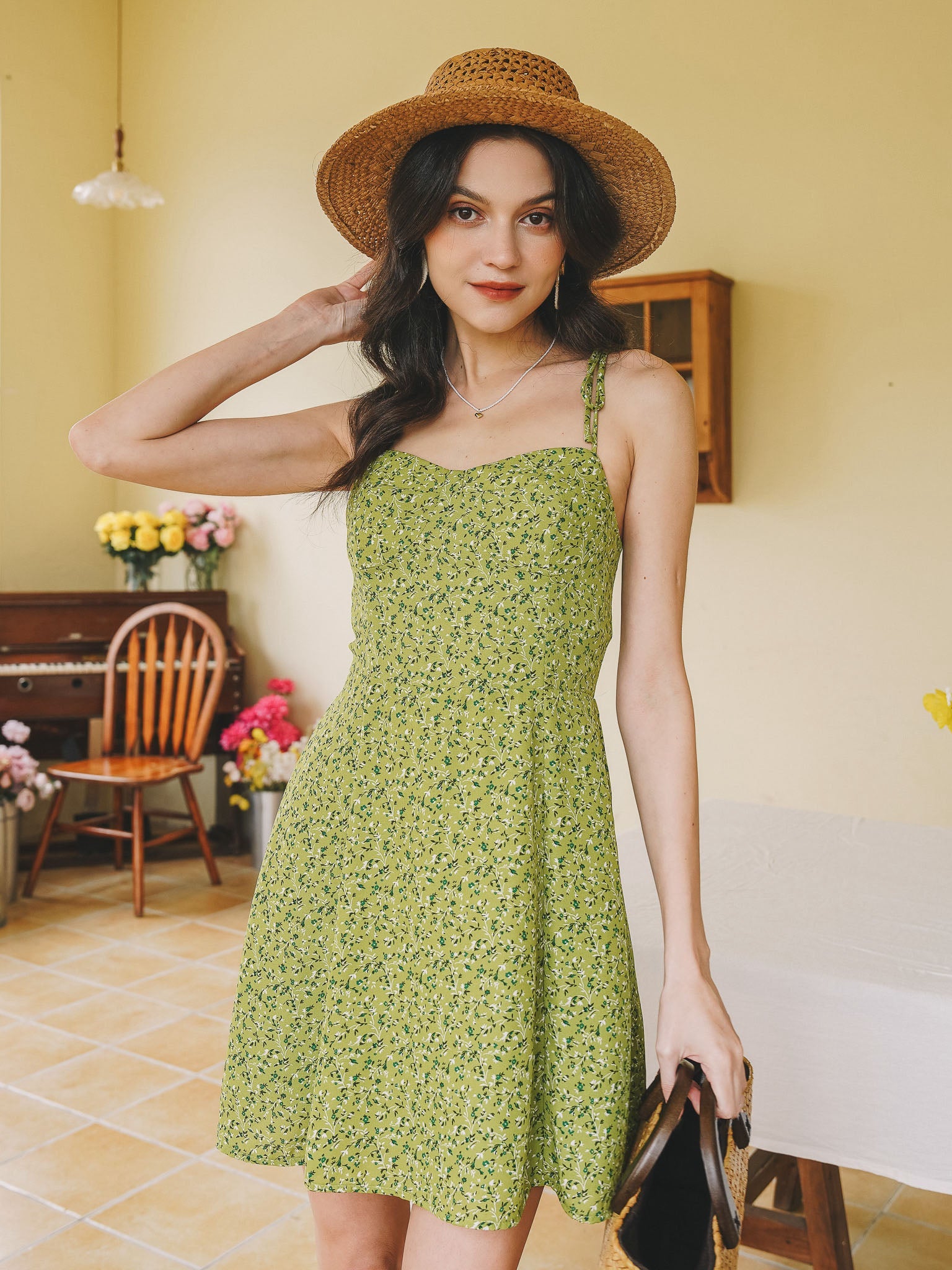 RP2267 - Green Ditsy Floral Smocked Sundress (2S-2M-2L)