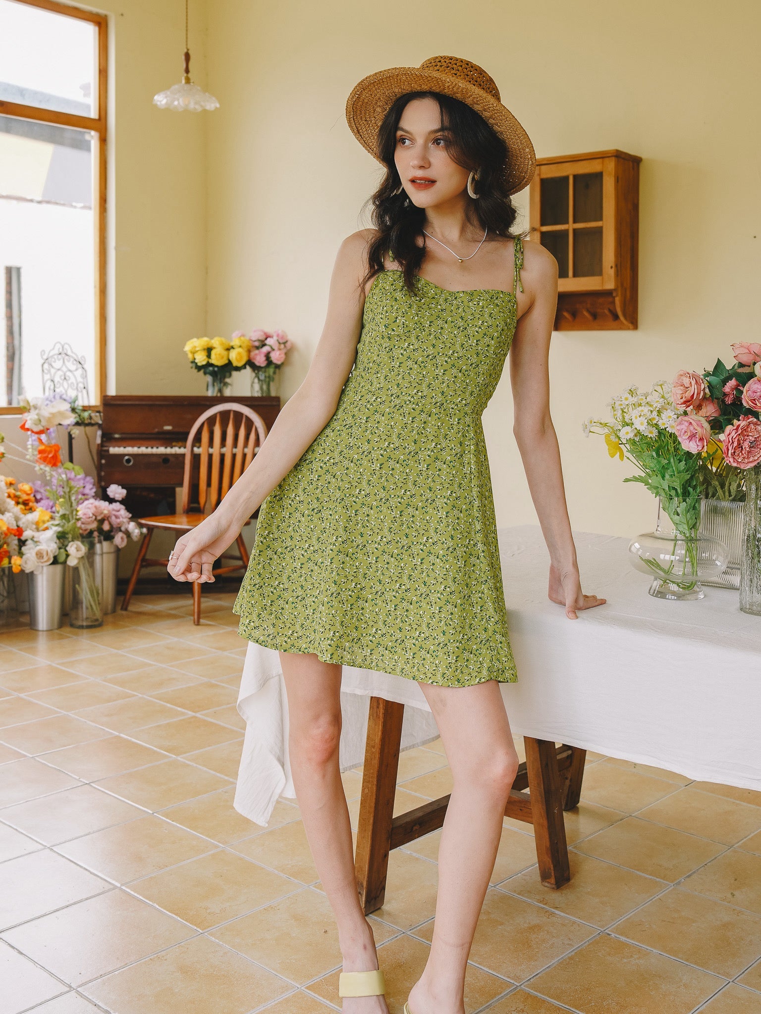 RP2267 - Green Ditsy Floral Smocked Sundress (2S-2M-2L)