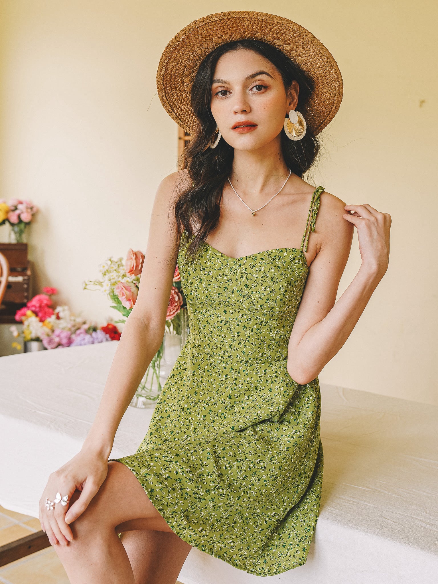 RP2267 - Green Ditsy Floral Smocked Sundress (2S-2M-2L)