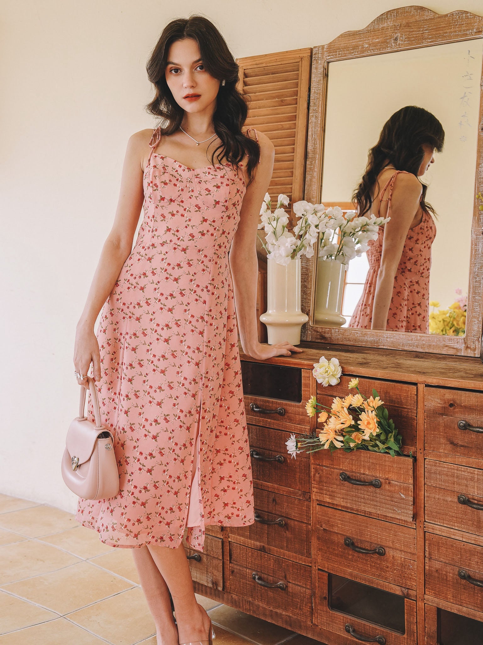 RP2268 - Rosy Meadow Tie-Strap Midi Dress (2S-2M-2L)