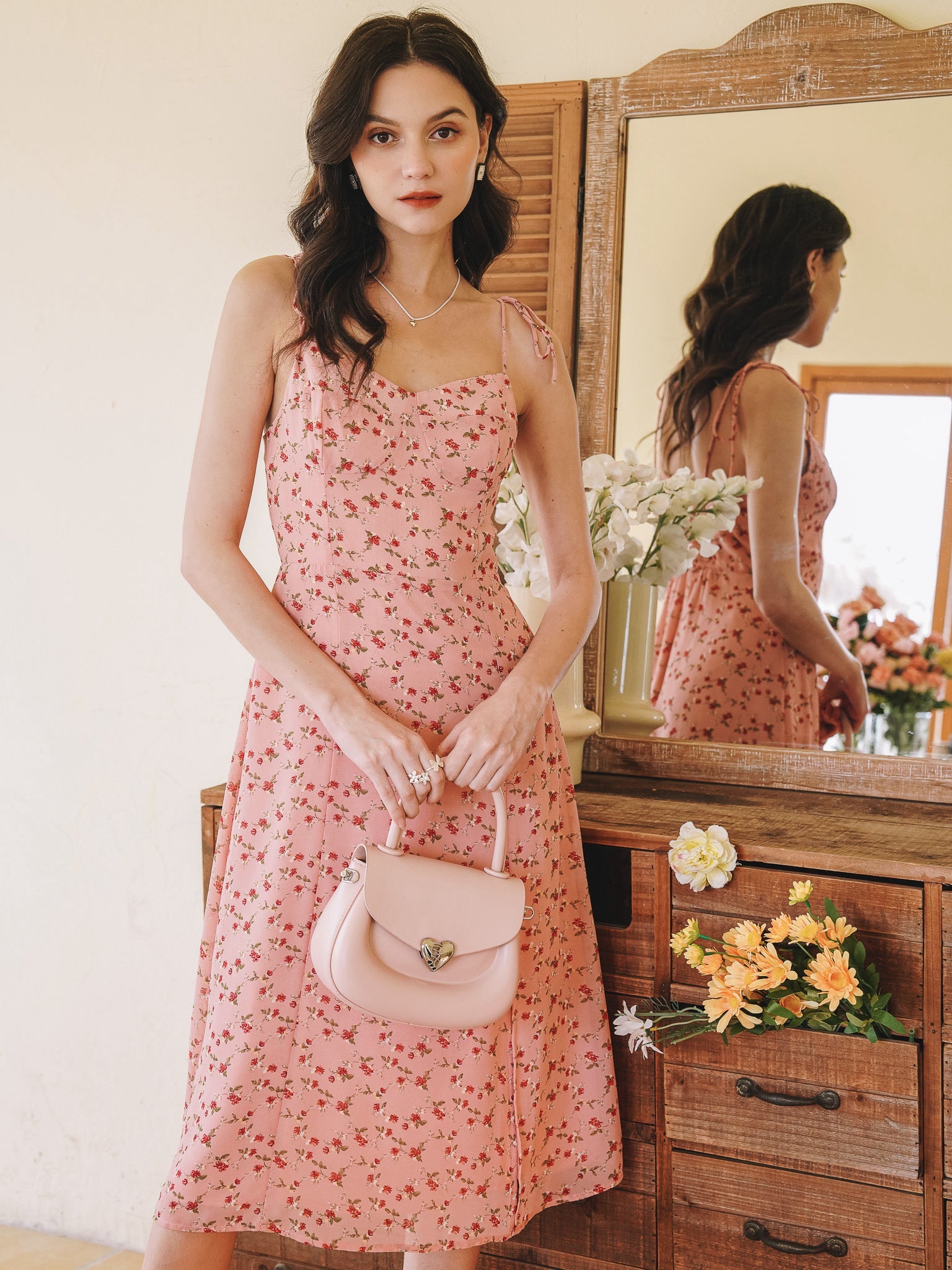 RP2268 - Rosy Meadow Tie-Strap Midi Dress (2S-2M-2L)