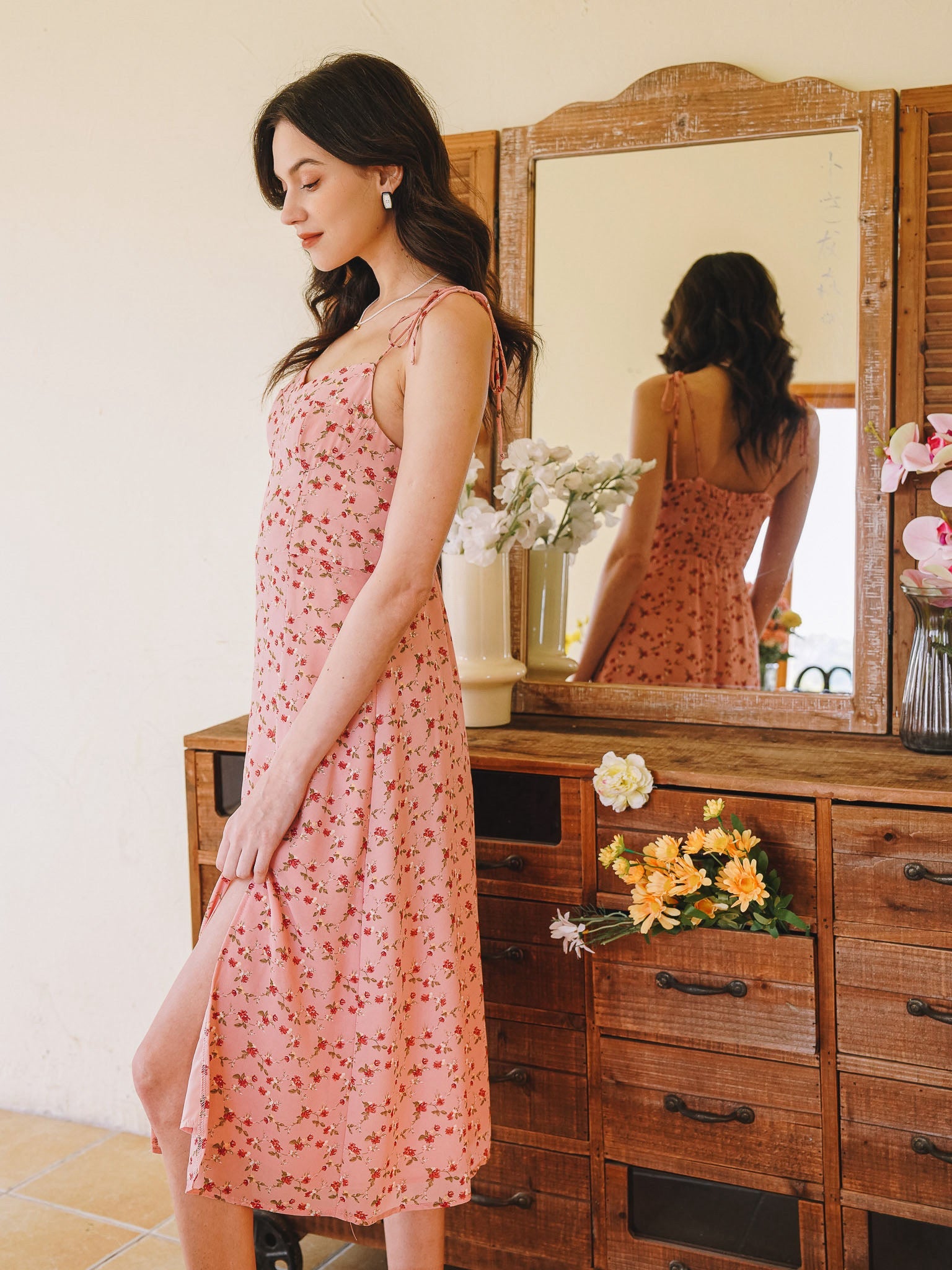 RP2268 - Rosy Meadow Tie-Strap Midi Dress (2S-2M-2L)