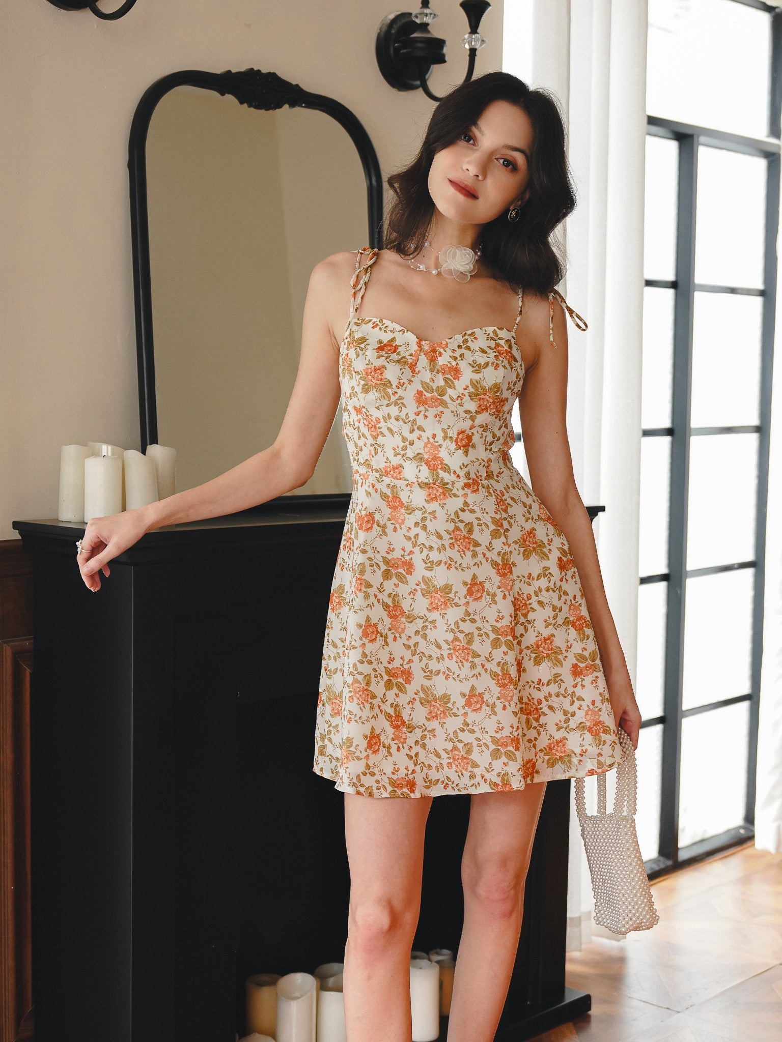 RP2272 - Soft Orange Floral Summer Dress (2S-2M-2L)