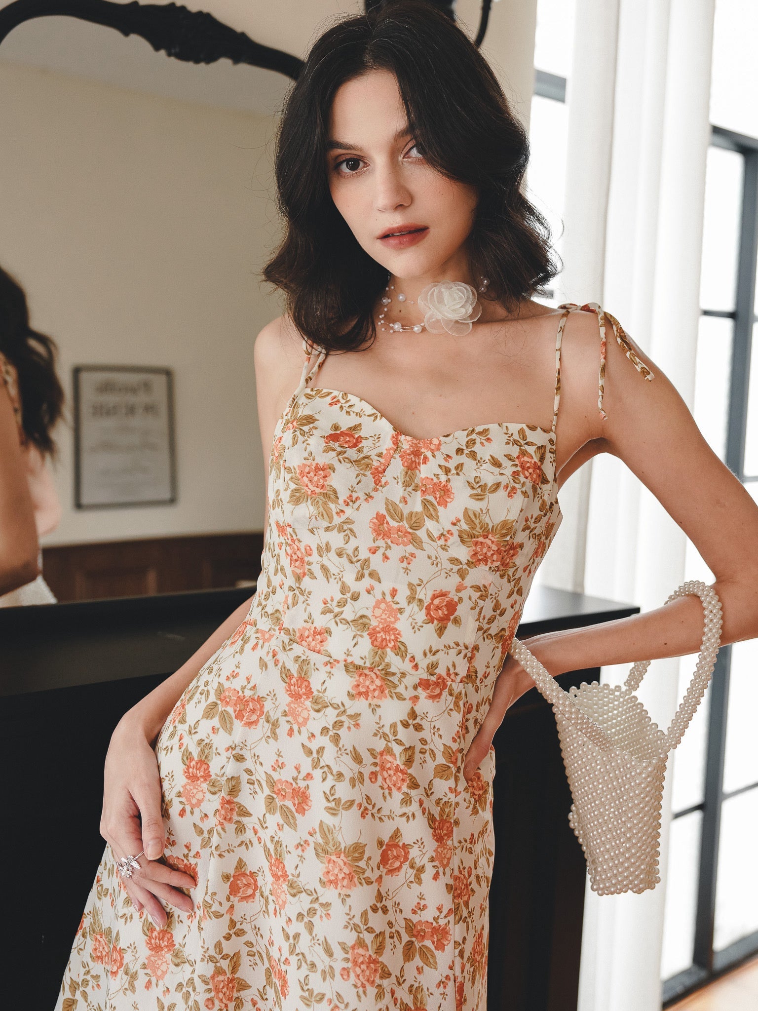 RP2272 - Soft Orange Floral Summer Dress (2S-2M-2L)