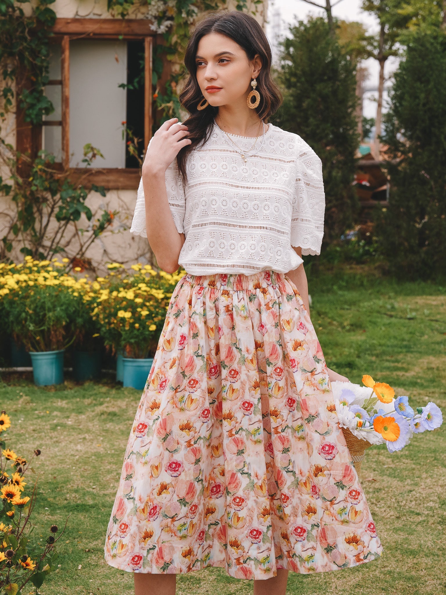 RP2278 - Pastel Pink Floral Fantasy Midi Skirt (2S-2M-2L)
