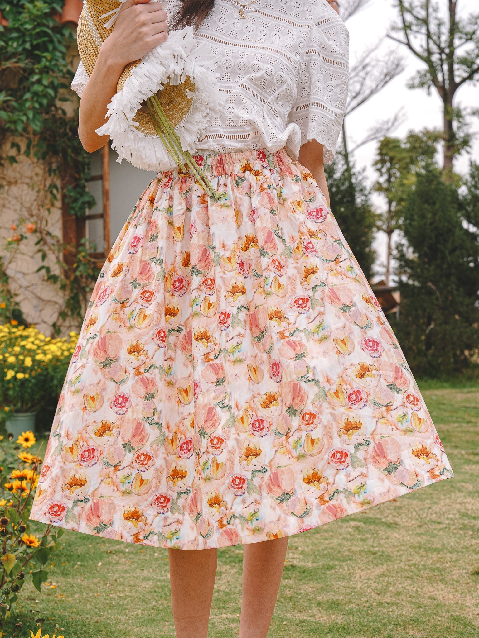 RP2278 - Pastel Pink Floral Fantasy Midi Skirt (2S-2M-2L)