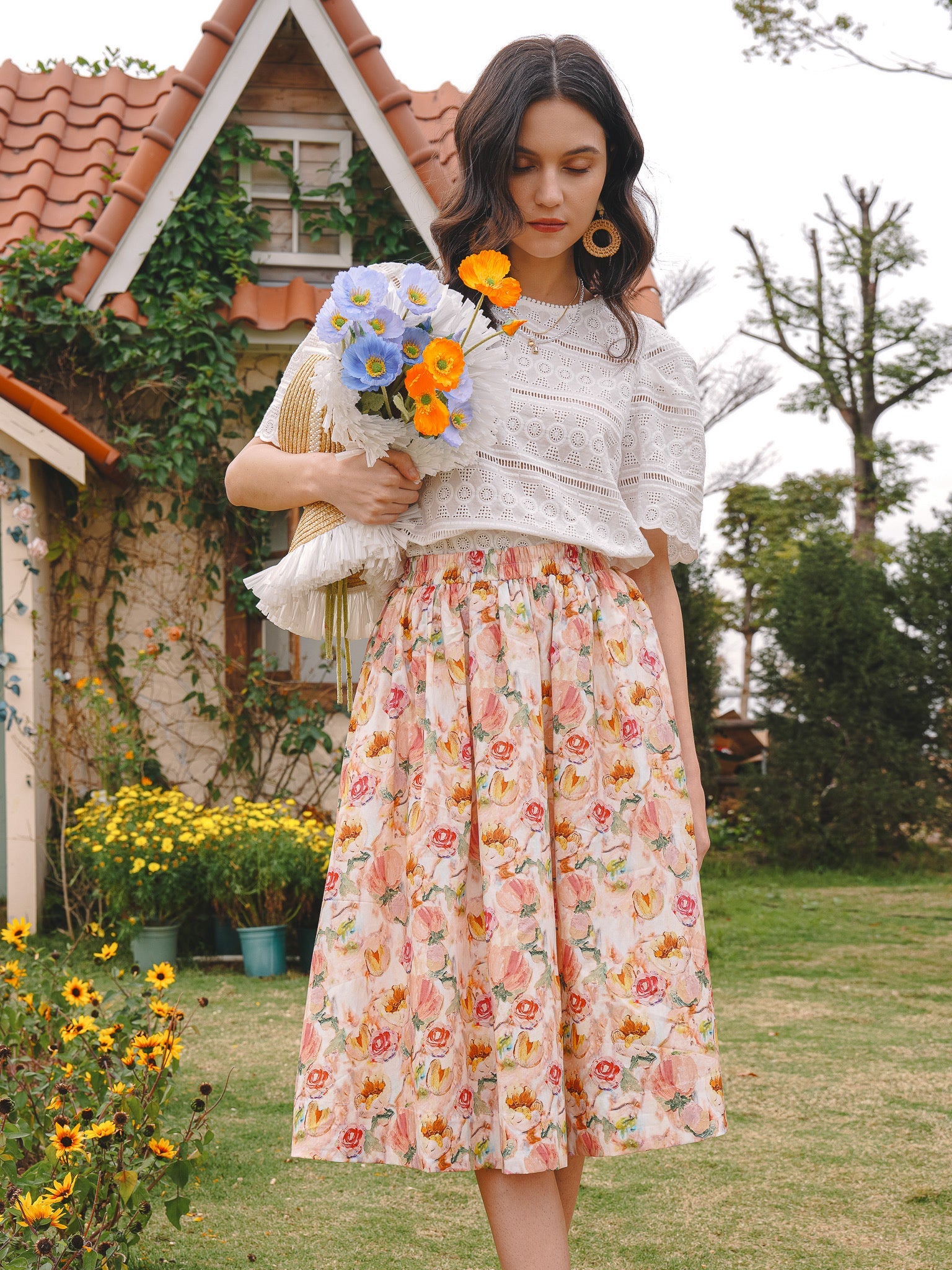 RP2278 - Pastel Pink Floral Fantasy Midi Skirt (2S-2M-2L)